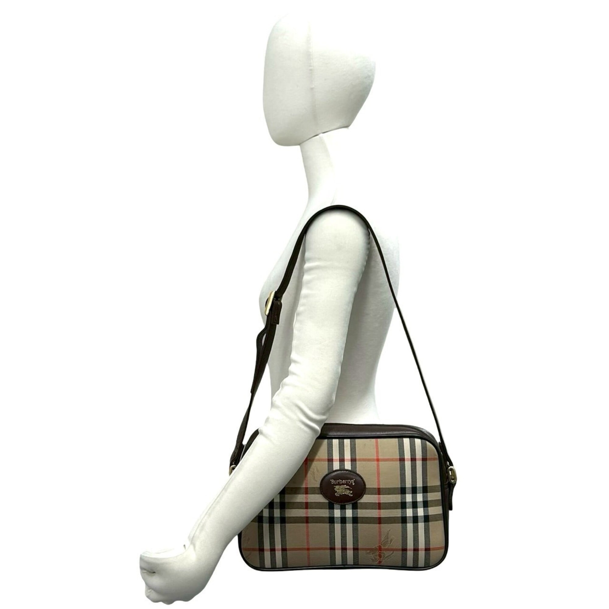 Burberry Beige Brown Canvas Leather Pochette Shoulder Bag (Pre-Owned)