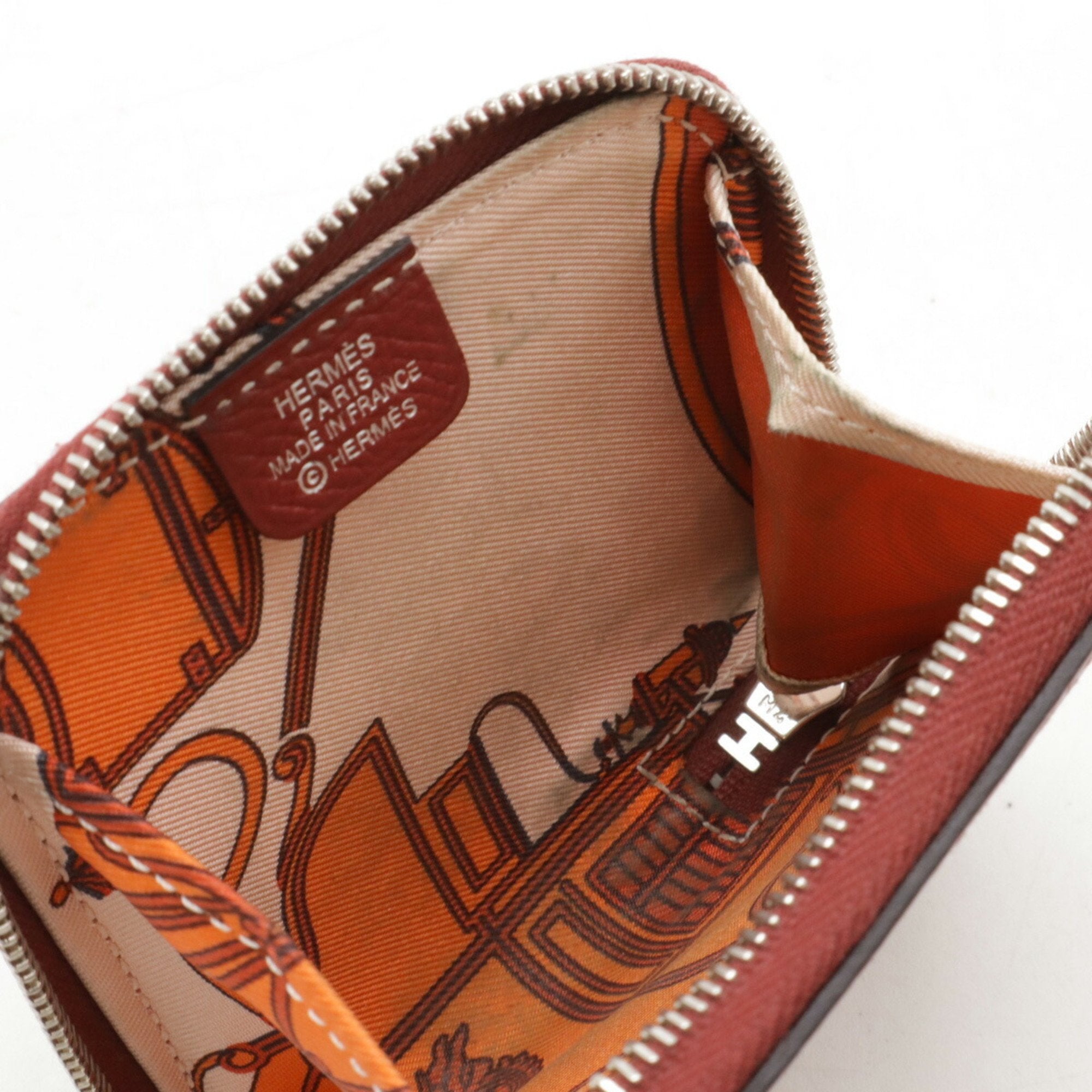 Hermes Orange Epsom Leather Silk Coin Purse/Coin Case (Pre-Owned)