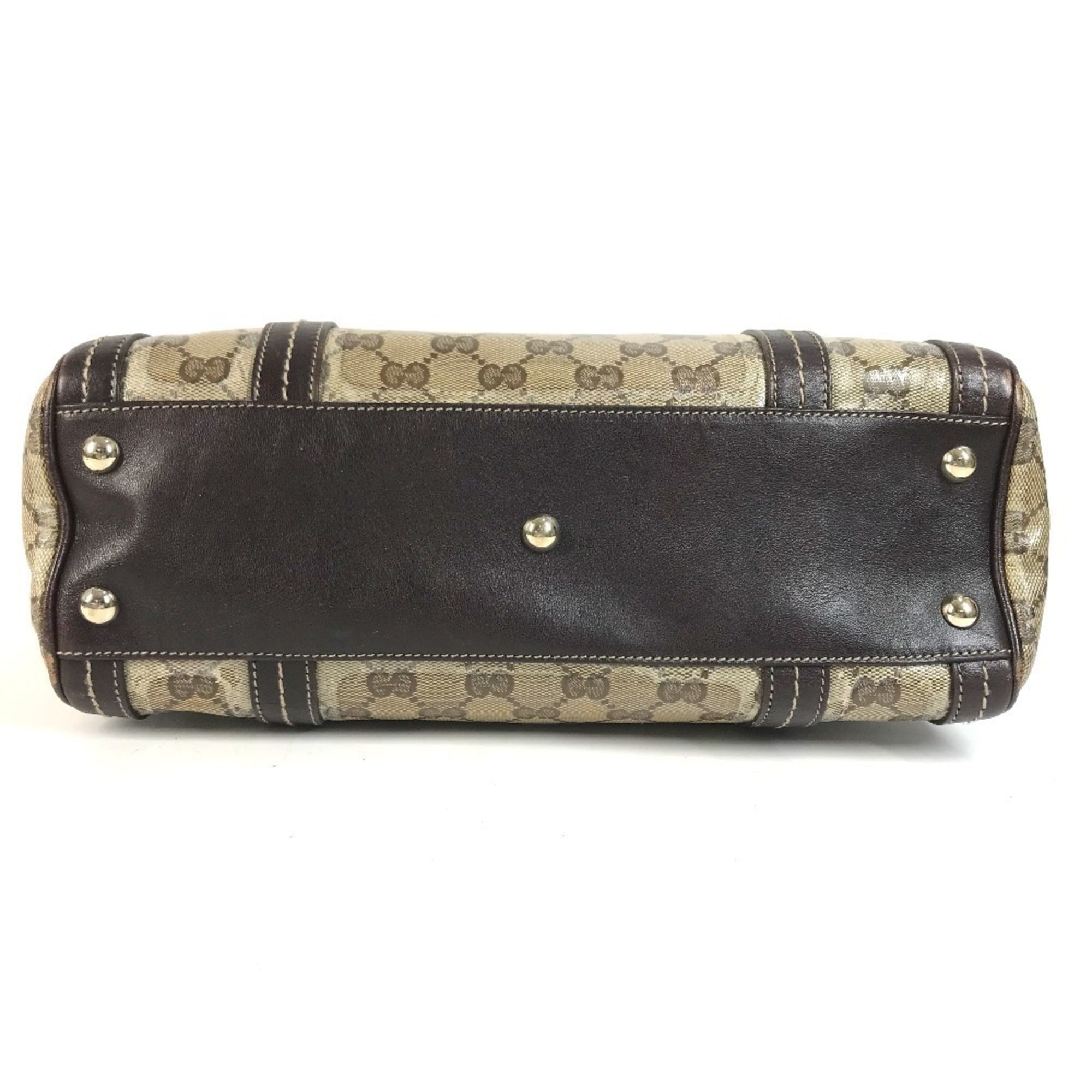 Gucci Hysteria Beige Dark Brown Leather Coated Canvas Boston Bag Handbag (Pre-Owned)