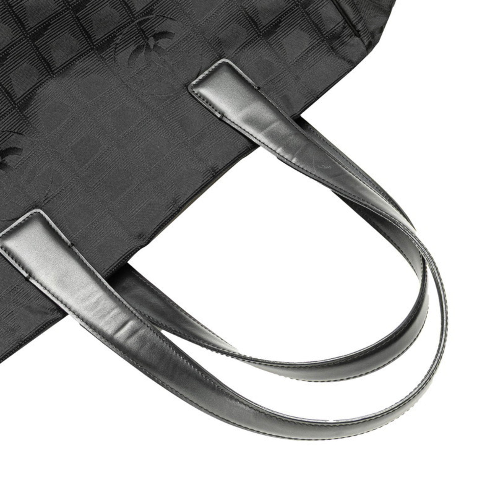 Chanel Black Nylon Leather Shoulder Bag Tote Bag (Pre-Owned)