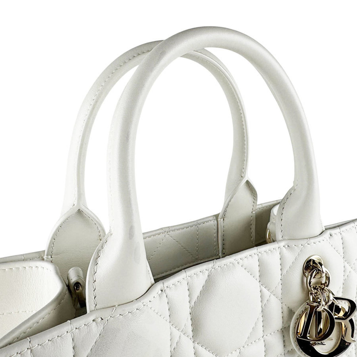 Christian Dior White Leather Handbag Shoulder Bag Tote Bag (Pre-Owned)