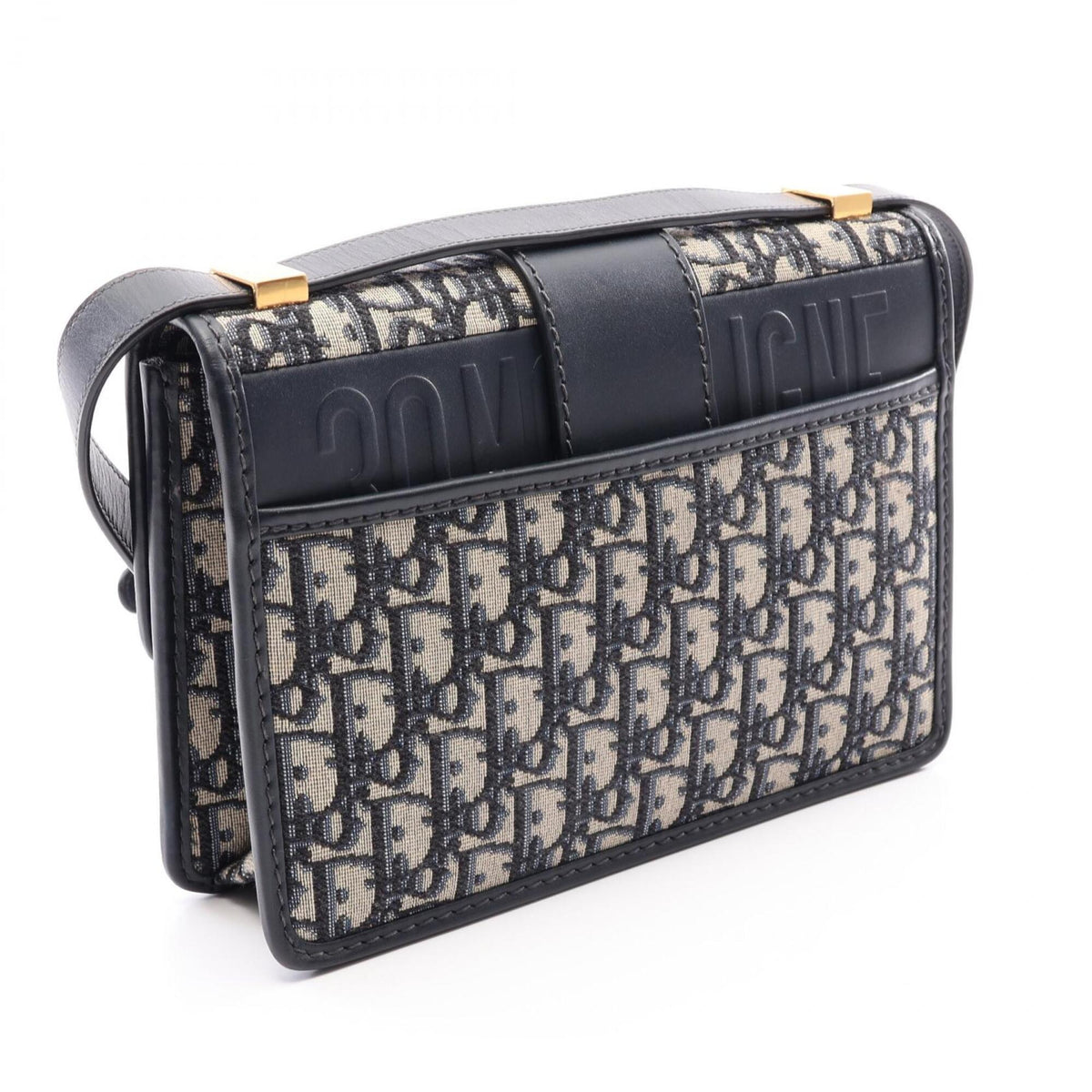 Christian Dior Beige Navy Canvas Leather Shoulder Bag (Pre-Owned)
