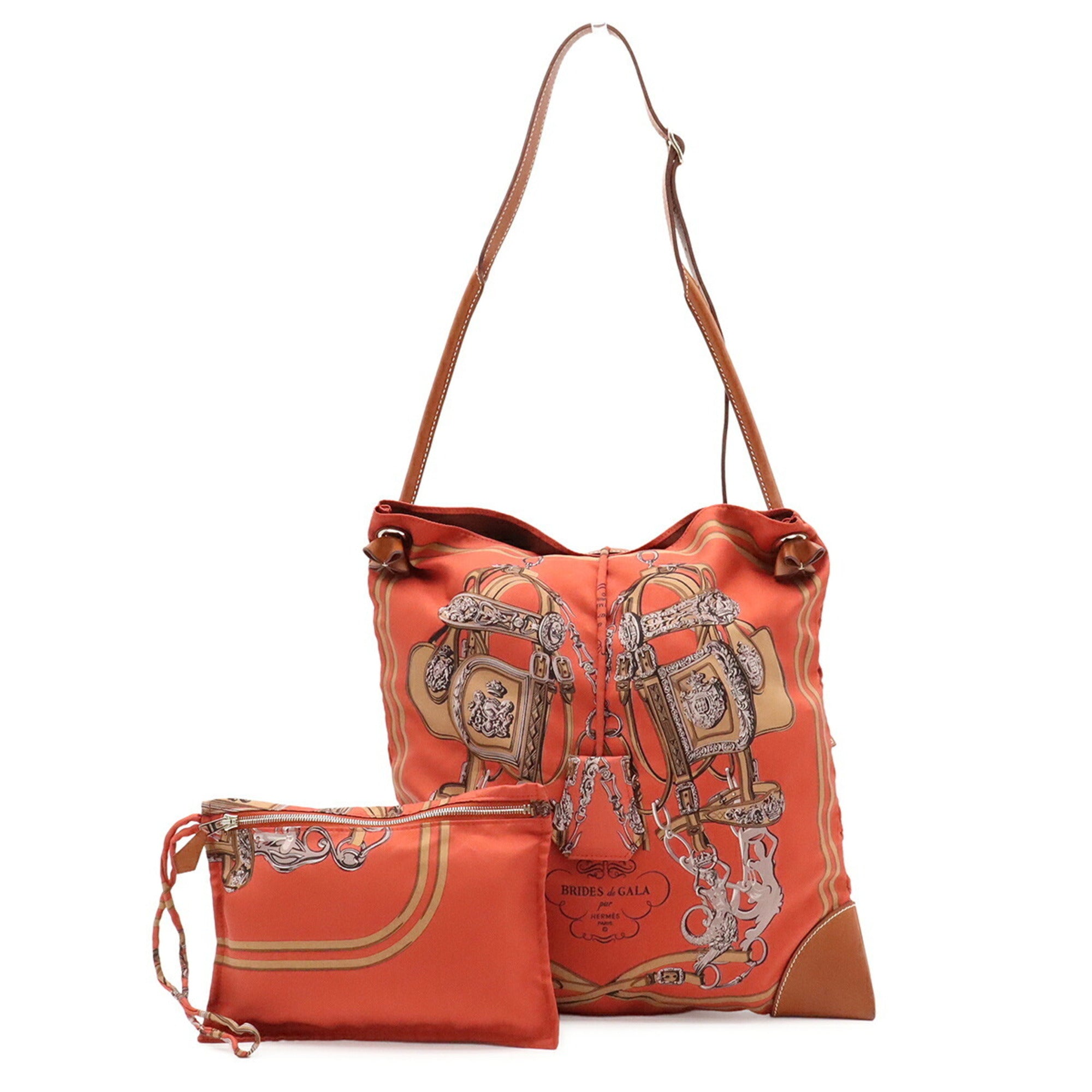 Hermes Brown Multi-Color Silk Leather Shoulder Bag (Pre-Owned)