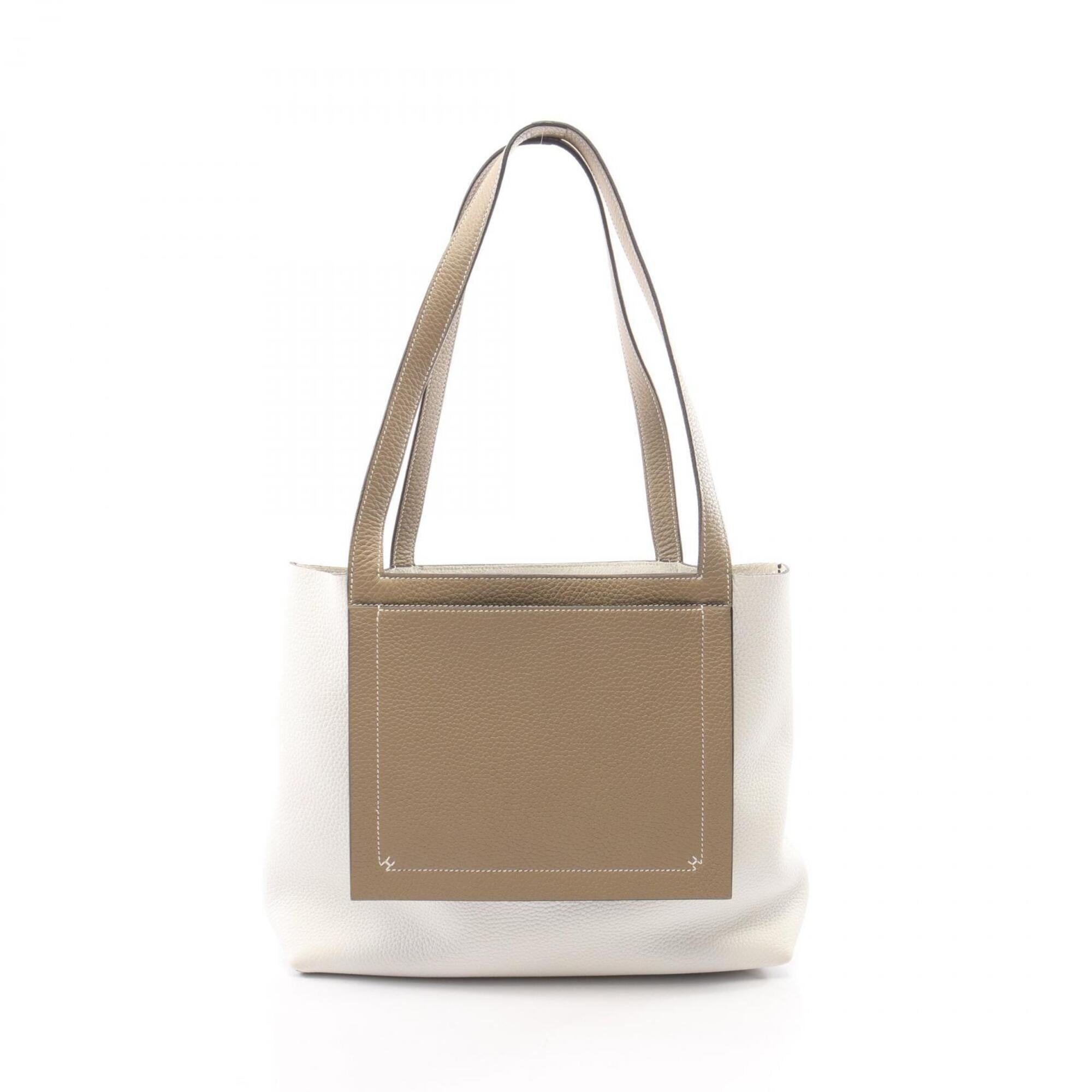 Hermes Beige White Taurillon Clemence Leather Handbag Tote Bag (Pre-Owned)
