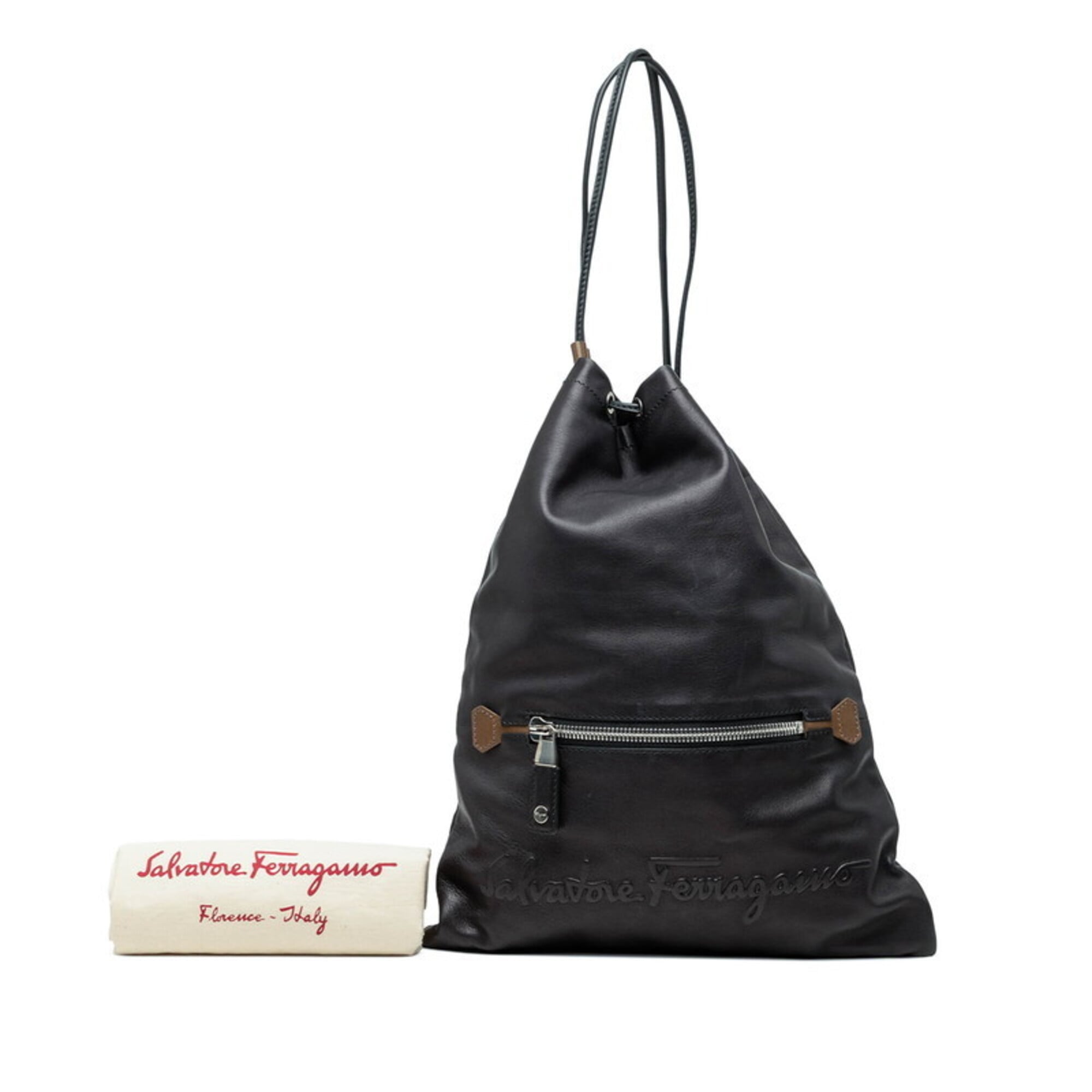 Salvatore Ferragamo Black Brown Leather Shoulder Bag (Pre-Owned)