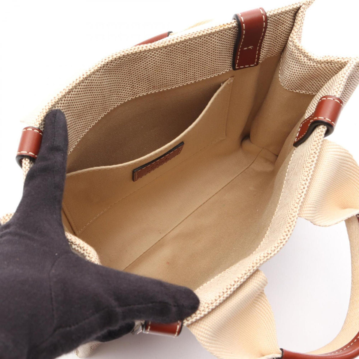 Chloé Beige Brown Canvas Leather Handbag Tote Bag (Pre-Owned)