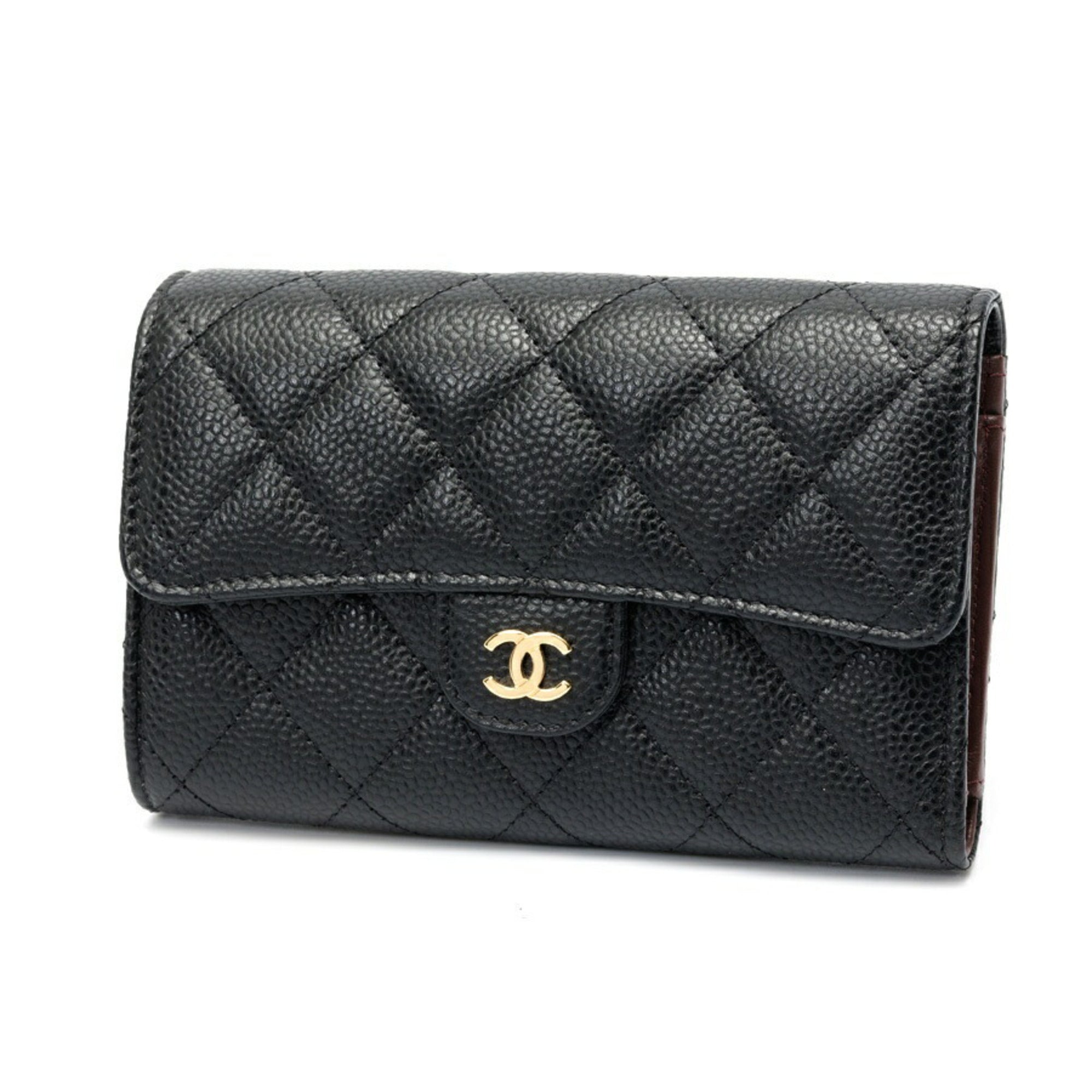Chanel Black Grained Calfskin Wallet (Tri-Fold) (Pre-Owned)