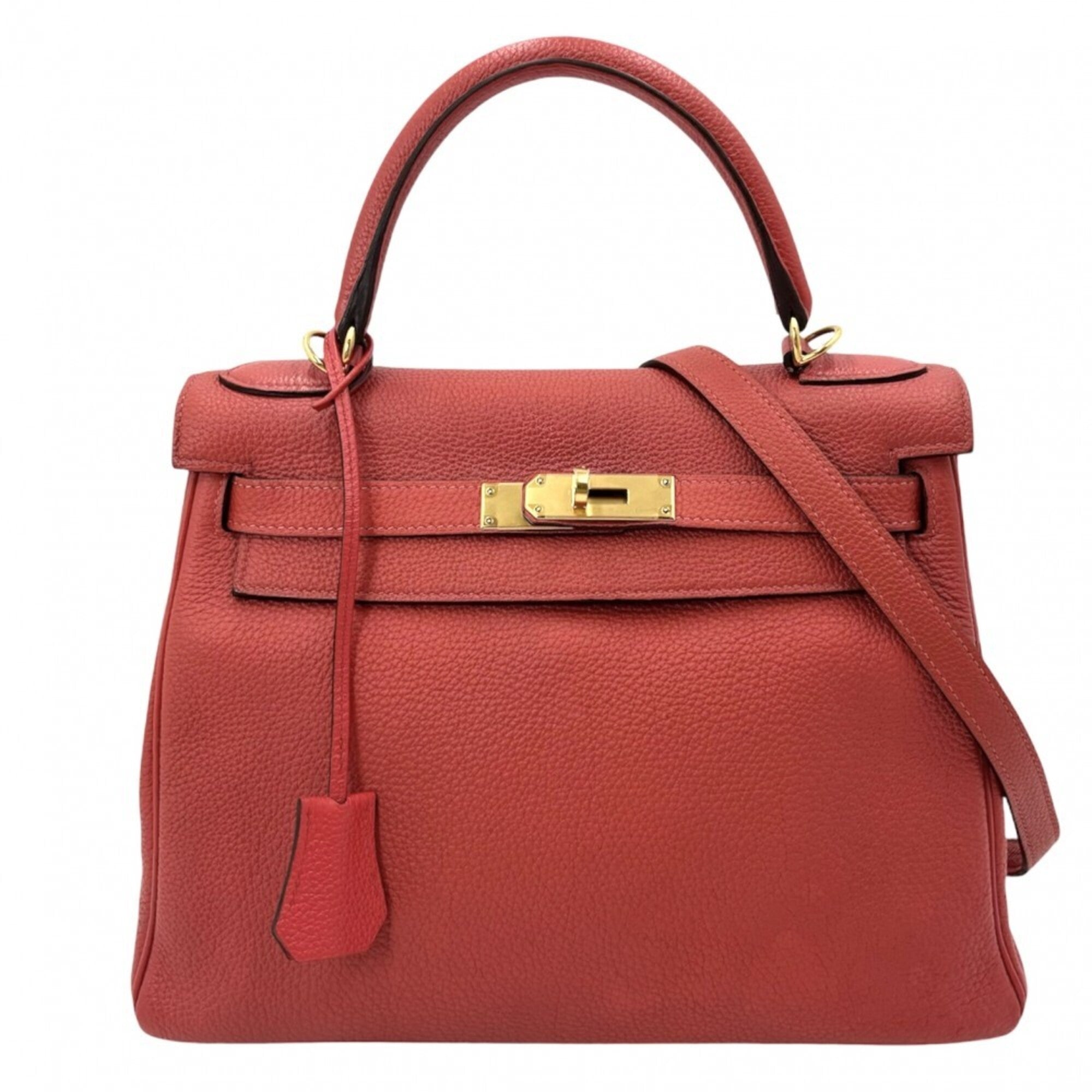 Hermes Orange Red Taurillon Clemence Leather Handbag Shoulder Bag (Pre-Owned)