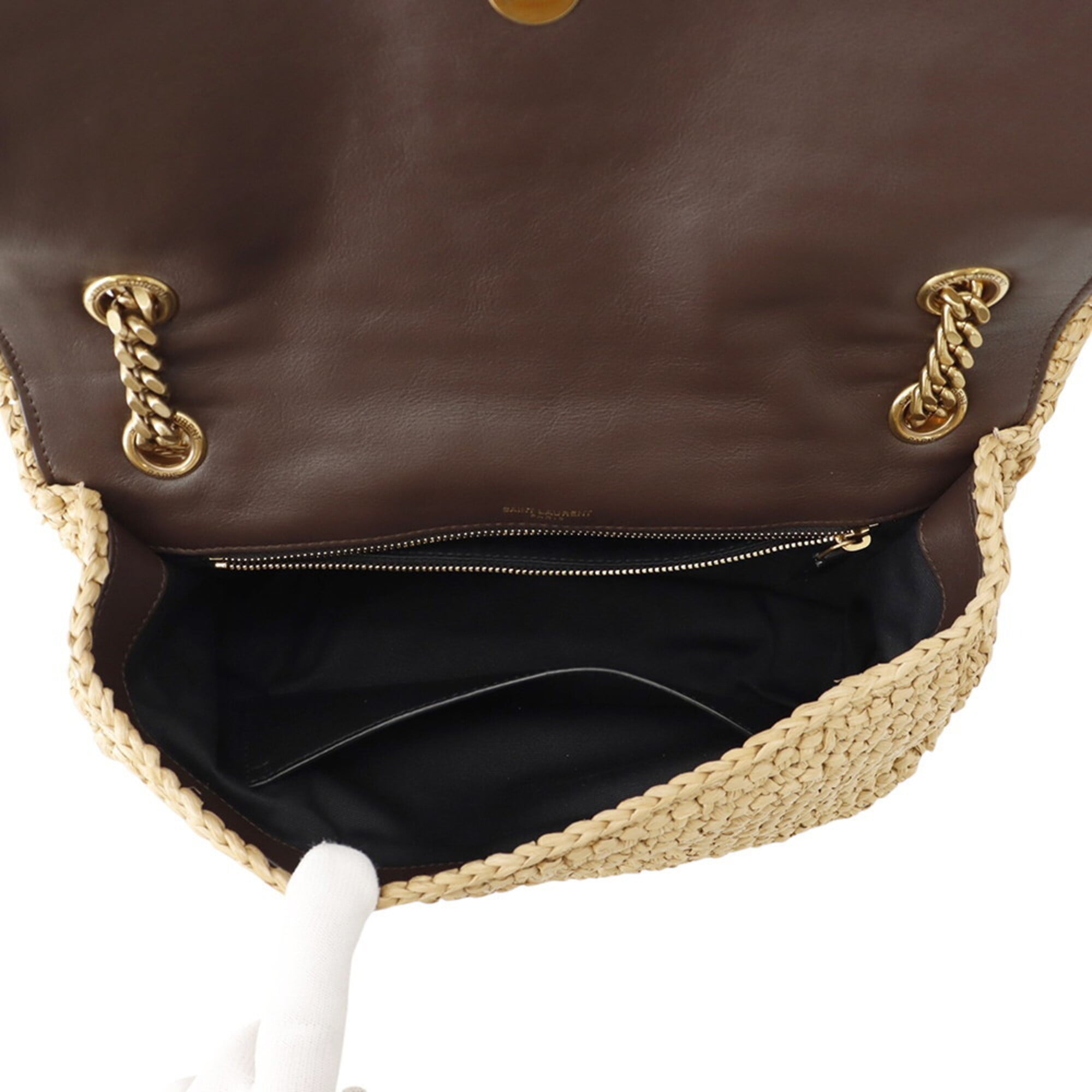 Yves Saint Laurent Brown Raffia Leather Handbag Shoulder Bag (Pre-Owned)