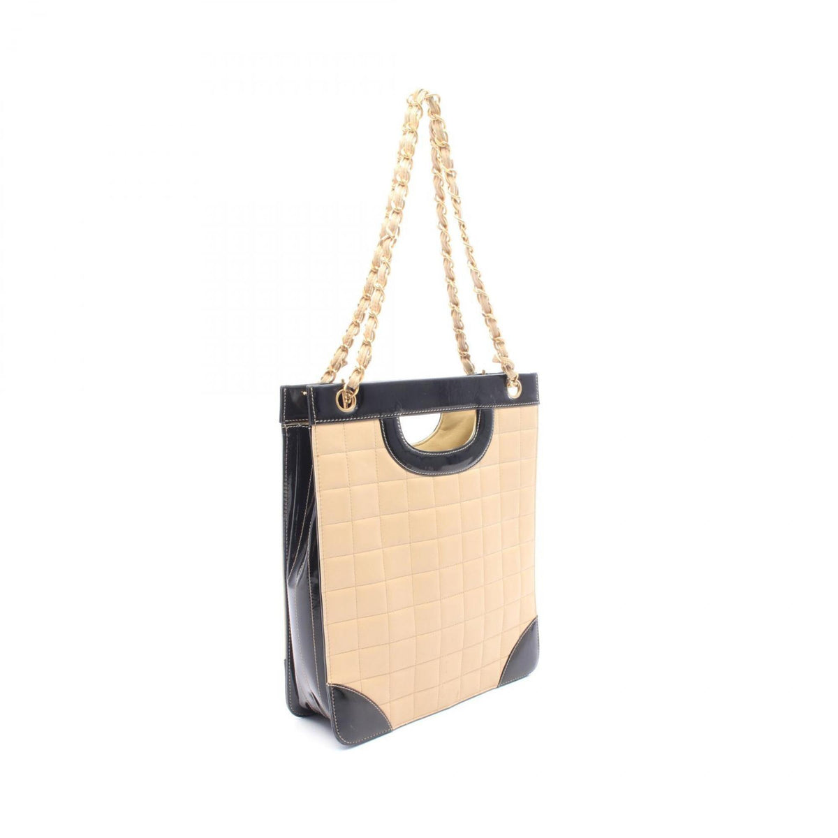 Chanel Beige Black Patent Leather Leather Handbag Tote Bag (Pre-Owned)