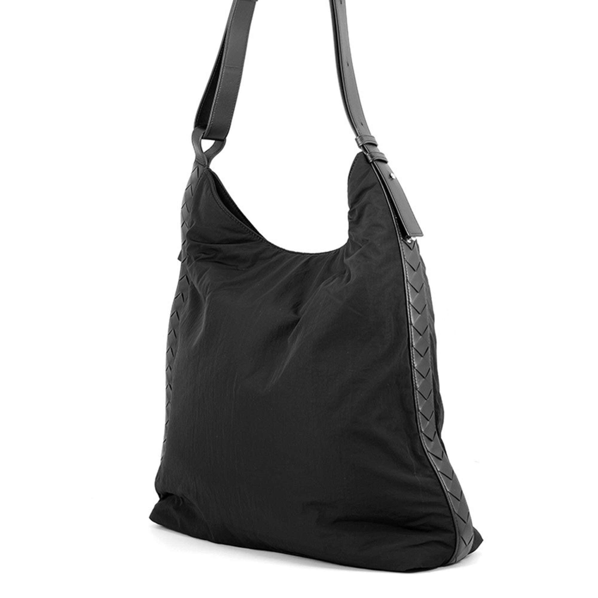Bottega Veneta Intrecciato Black Nylon Leather Handbag Shoulder Bag (Pre-Owned)