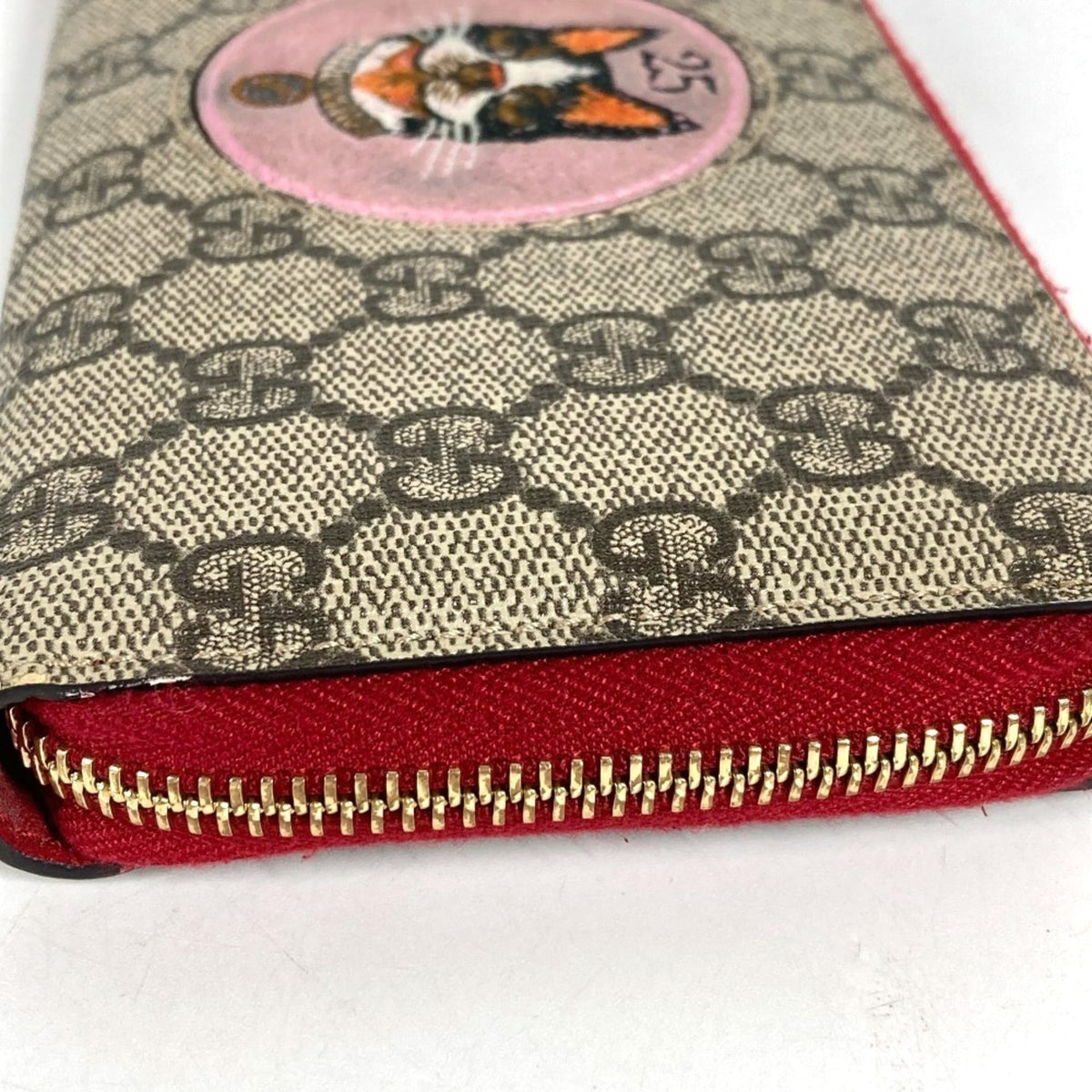Gucci Beige Red Color Gg Supreme Long Wallet (Bi-Fold) (Pre-Owned)