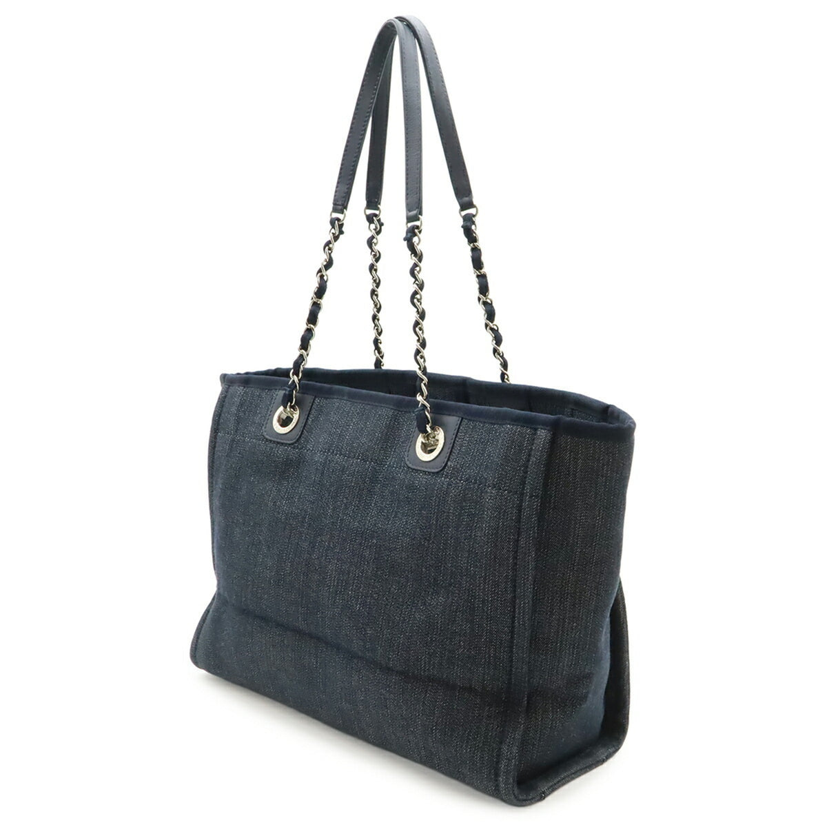 Chanel Navy Denim Leather Shoulder Bag Tote Bag (Pre-Owned)