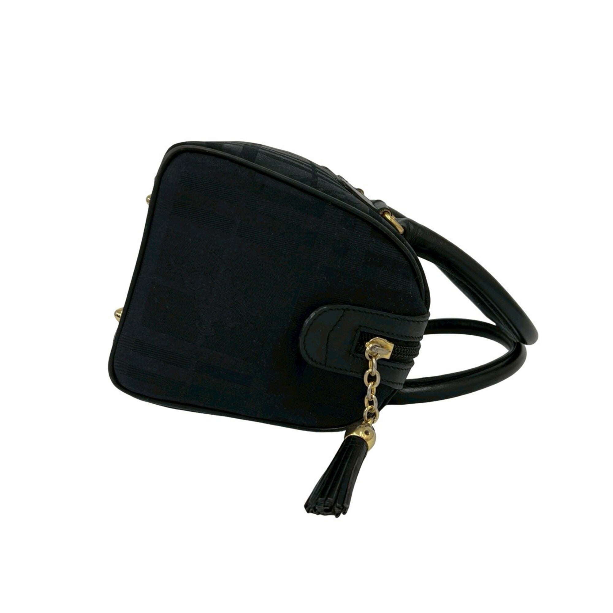 Burberry Black Leather Canvas Handbag Shoulder Bag (Pre-Owned)