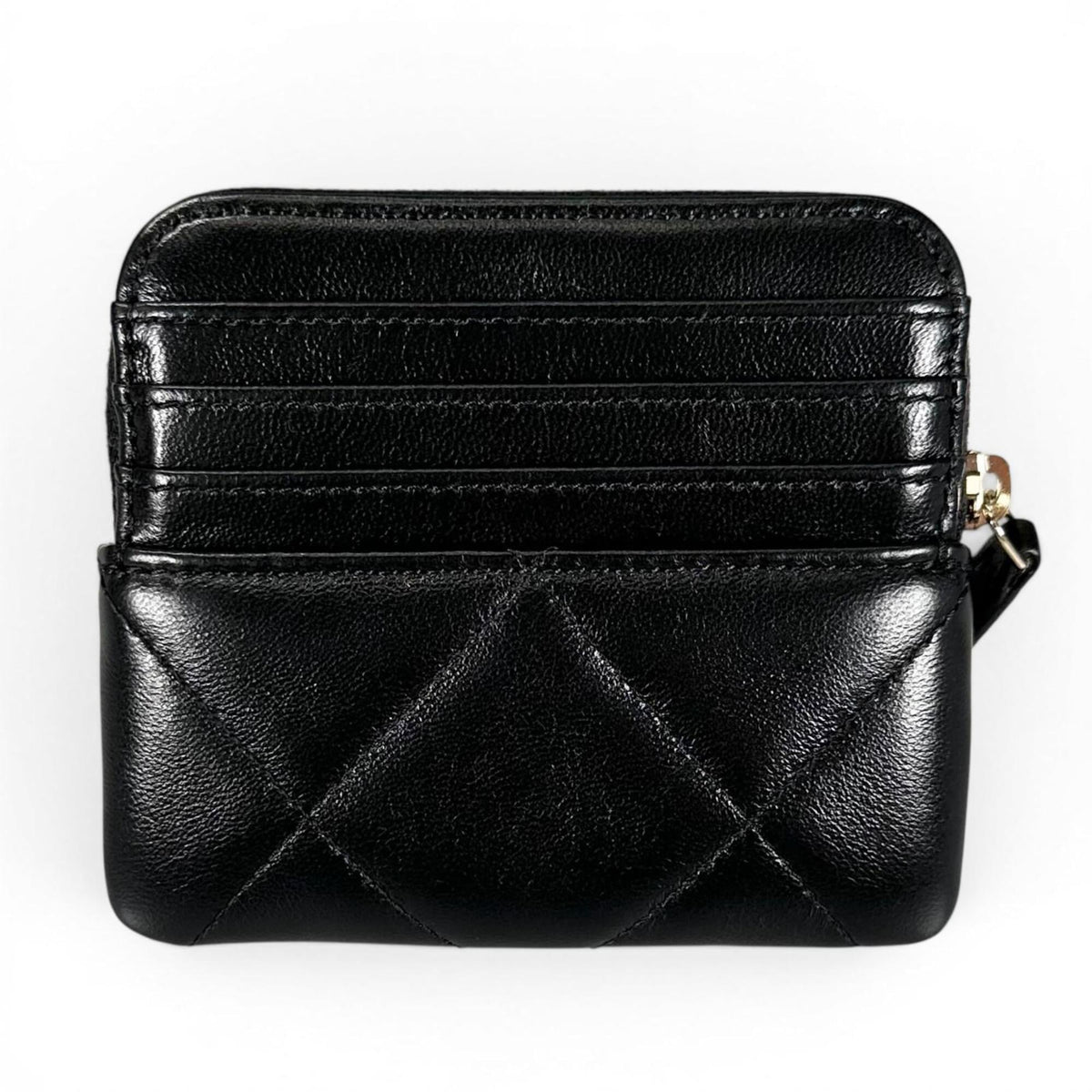 Chanel Gold Black Leather Coin Purse/Coin Case (Pre-Owned)