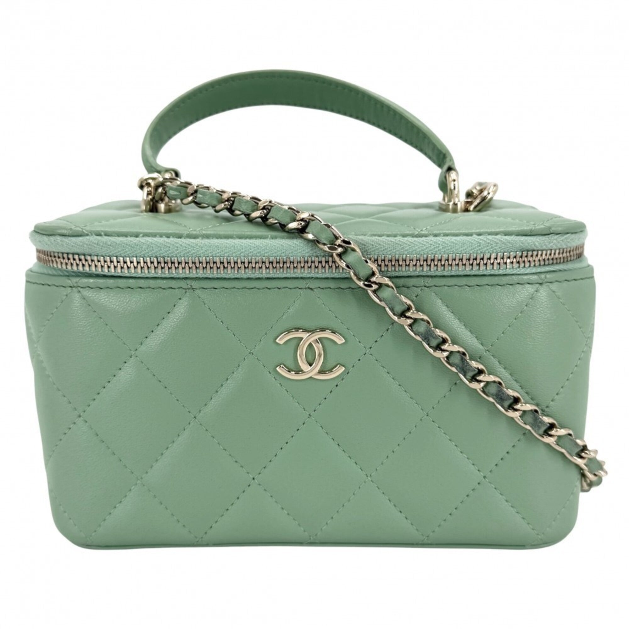 Chanel Green Leather Handbag Pochette Shoulder Bag Vanity Bag (Pre-Owned)
