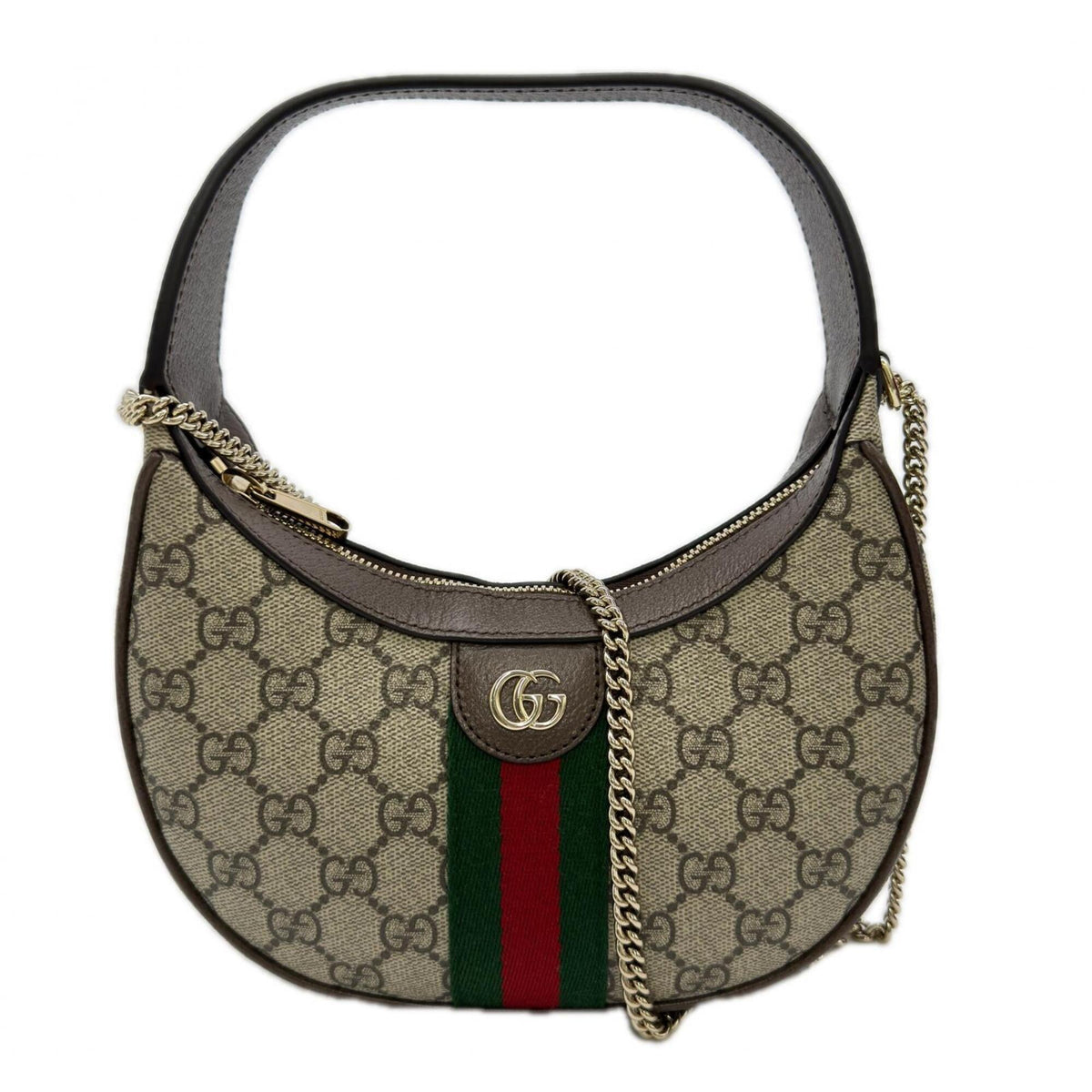 Gucci Beige Green Red Color Coated Canvas Leather Handbag Shoulder Bag (Pre-Owned)
