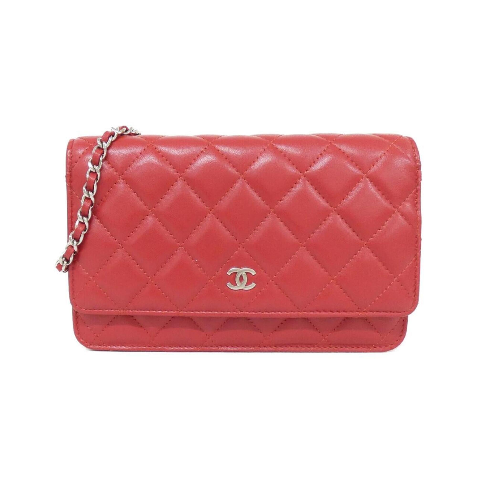 Chanel Red Color Leather Chain/Shoulder Wallet (Pre-Owned)