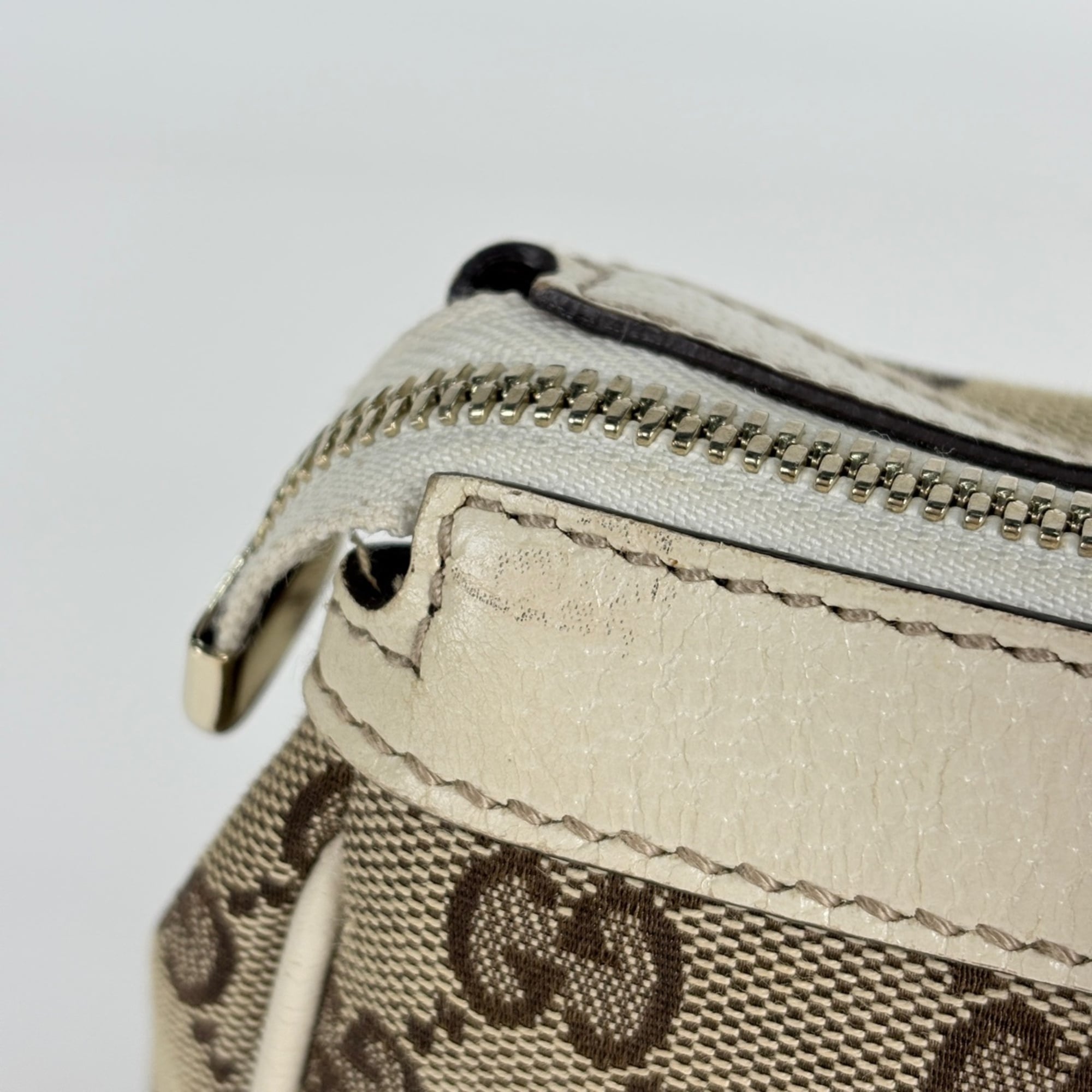Gucci Gg Canvas Beige White Gg Canvas Leather Tote Bag (Pre-Owned)