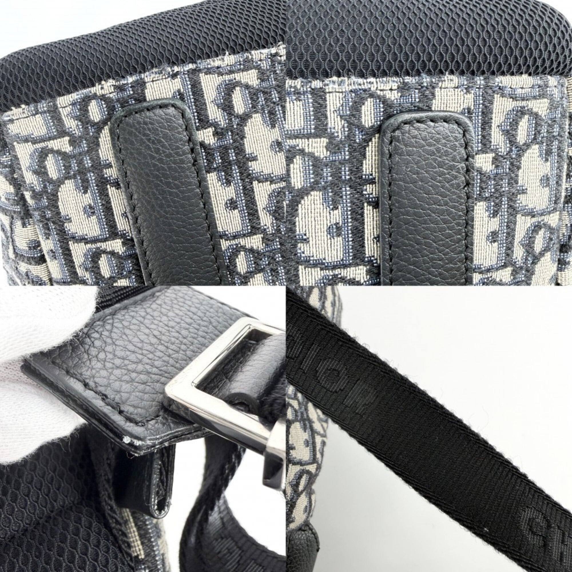 Christian Dior Beige Black Navy Canvas Leather Backpack (Pre-Owned)