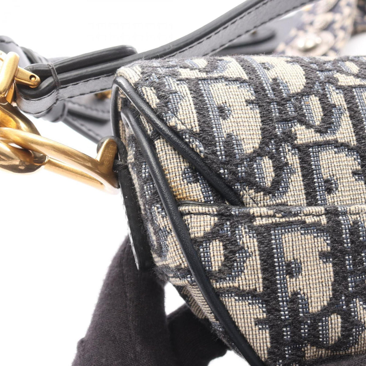 Christian Dior Ivory Navy Canvas Leather Handbag Saddle Bag (Pre-Owned)