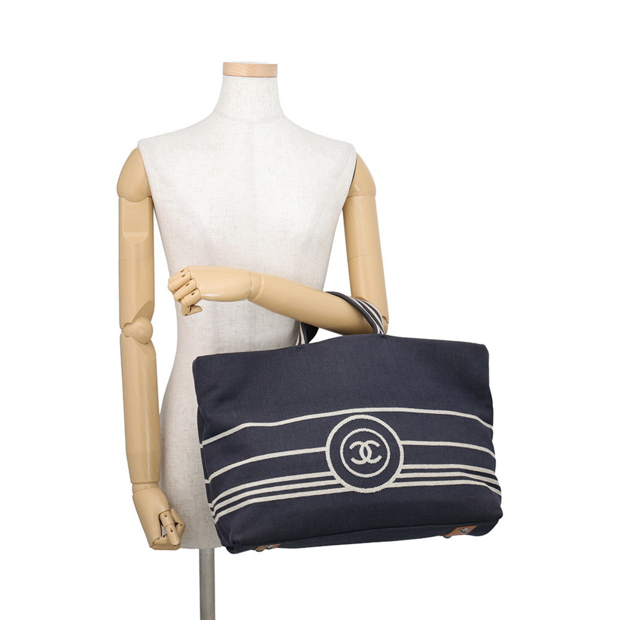Chanel Denim Navy Denim Leather Handbag Shoulder Bag Tote Bag (Pre-Owned)