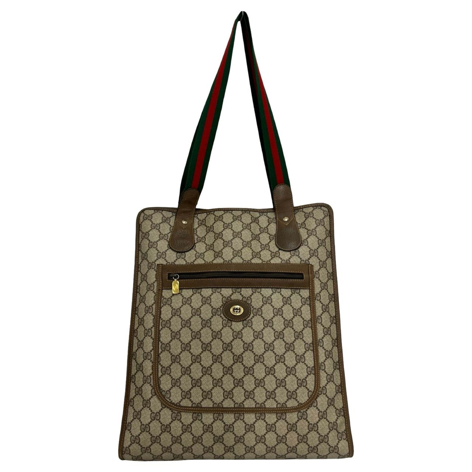 Gucci Brown Green Red Color Leather Pvc Tote Bag (Pre-Owned)