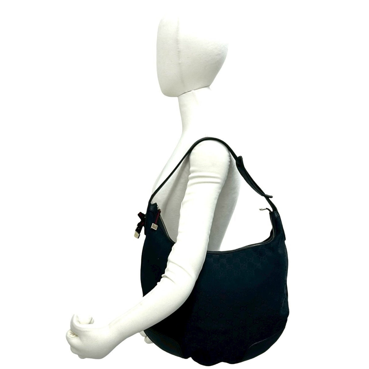 Gucci Black Navy Canvas Leather Shoulder Bag (Pre-Owned)