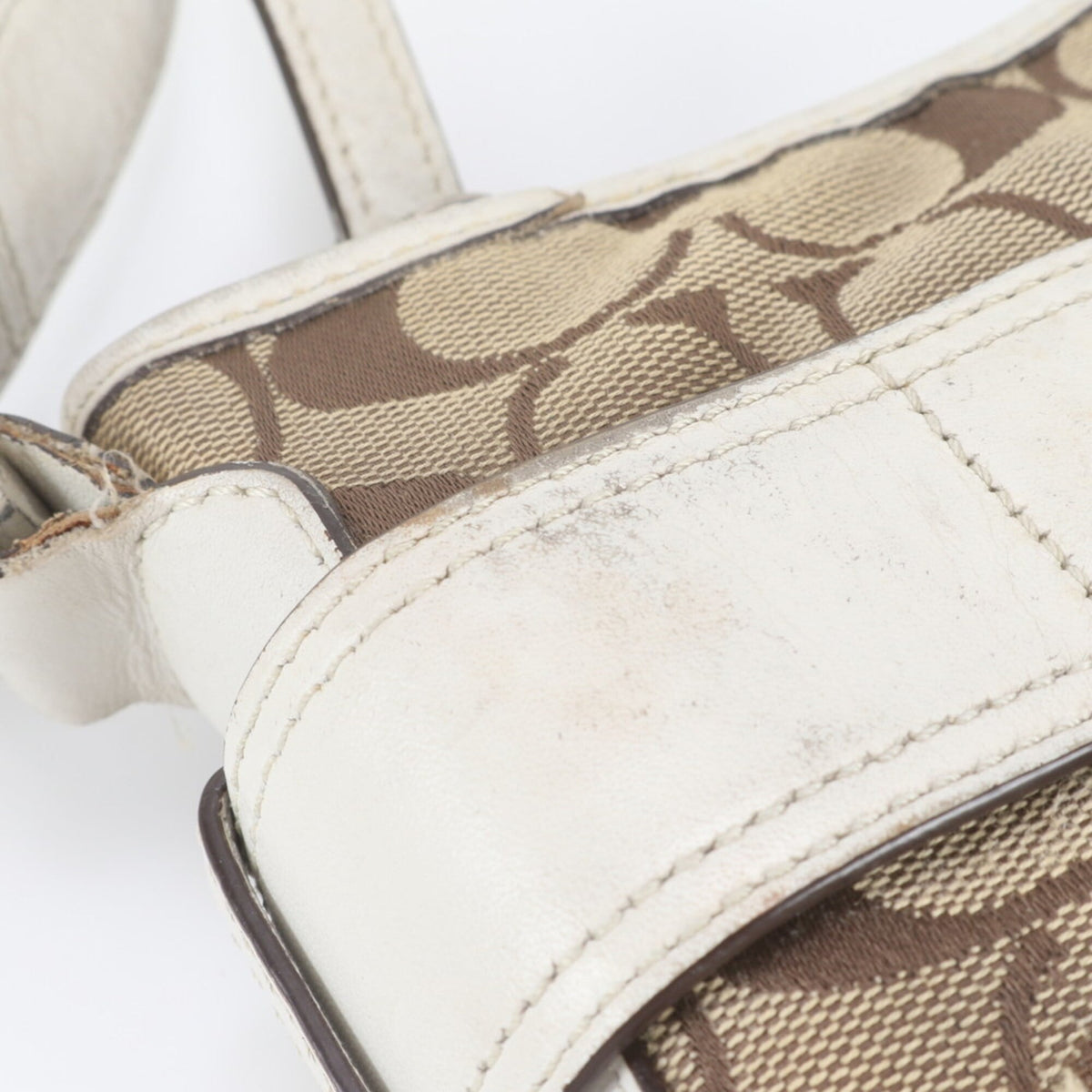 Coach Beige White Leather Canvas Handbag Shoulder Bag Tote Bag (Pre-Owned)