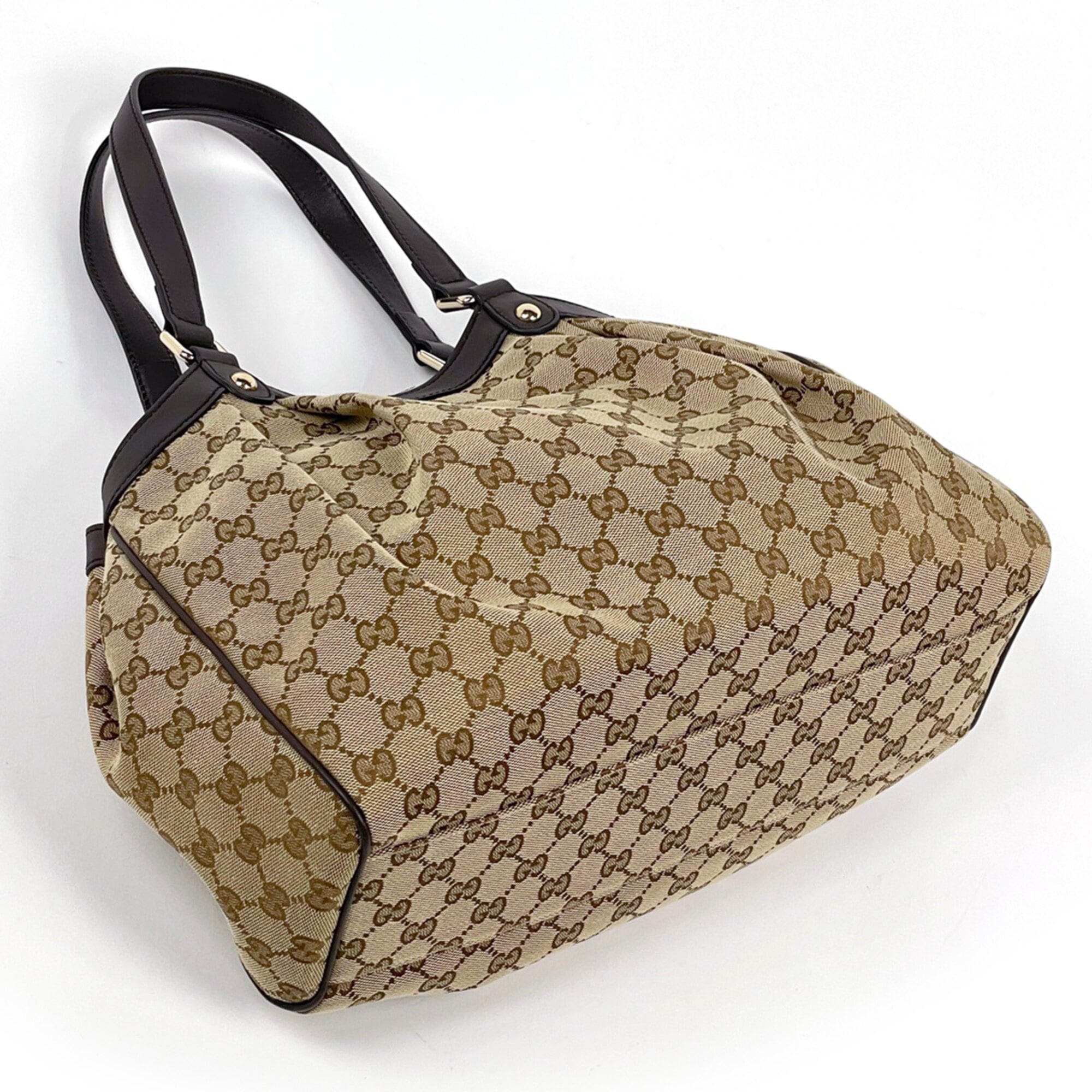 Gucci Brown Gg Canvas Leather Tote Bag (Pre-Owned)