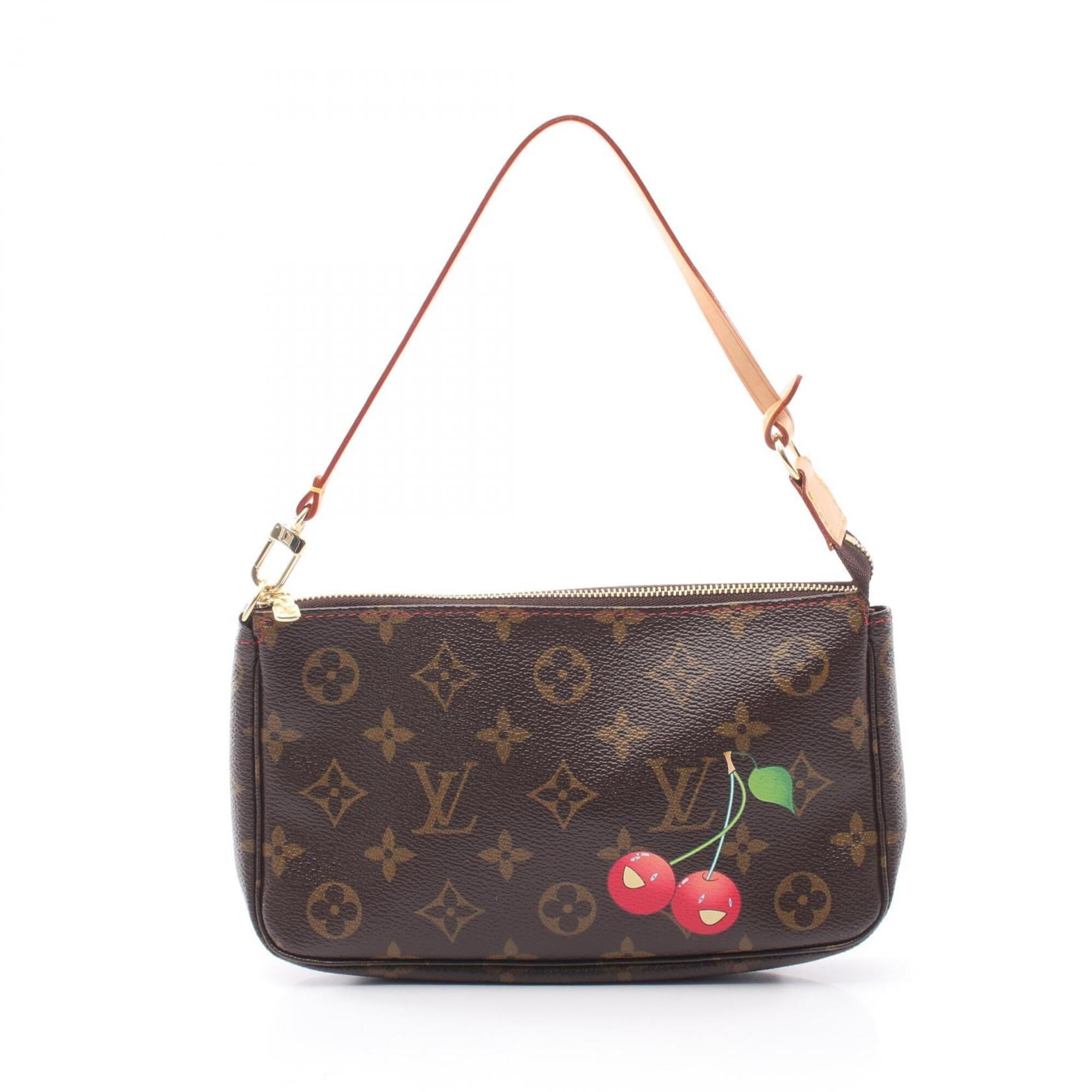 Louis Vuitton Brown Red Color Coated Canvas Leather Handbag Pochette (Pre-Owned)