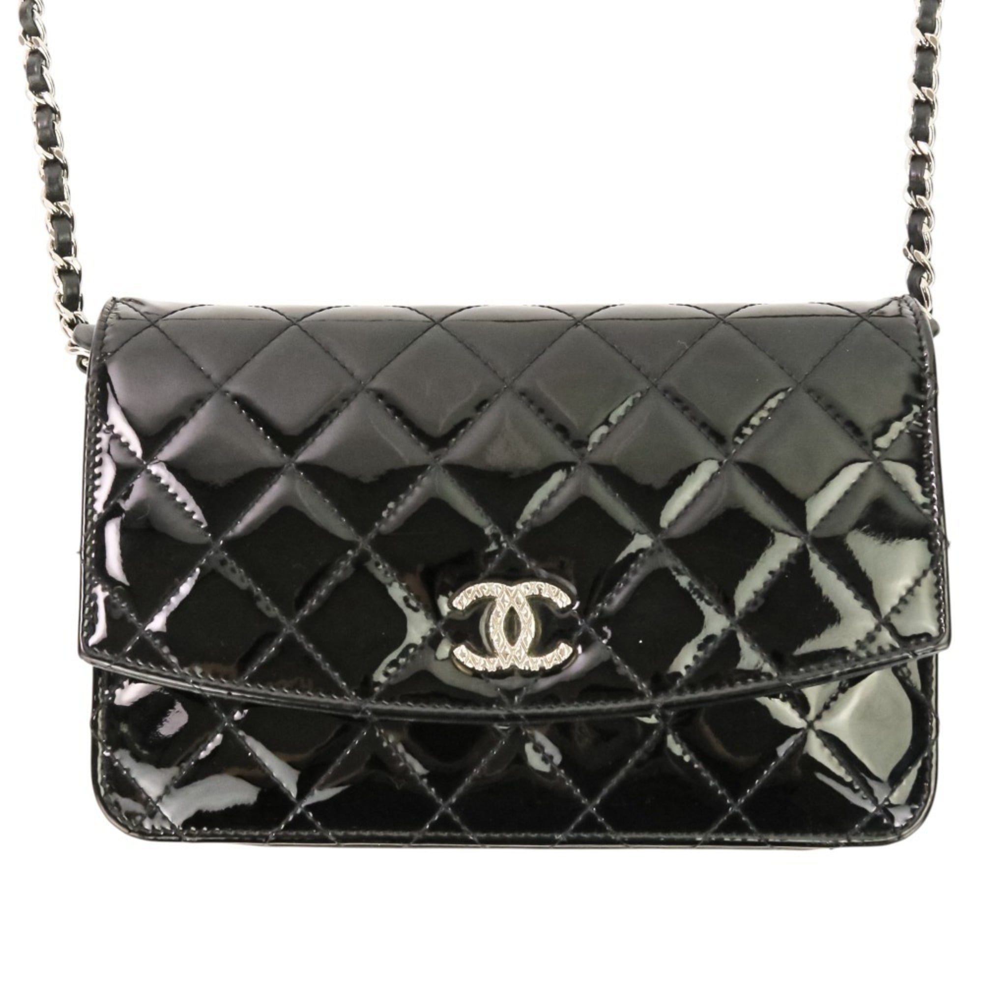 Chanel Matelasse Black Patent Leather Chain/Shoulder Wallet (Pre-Owned)