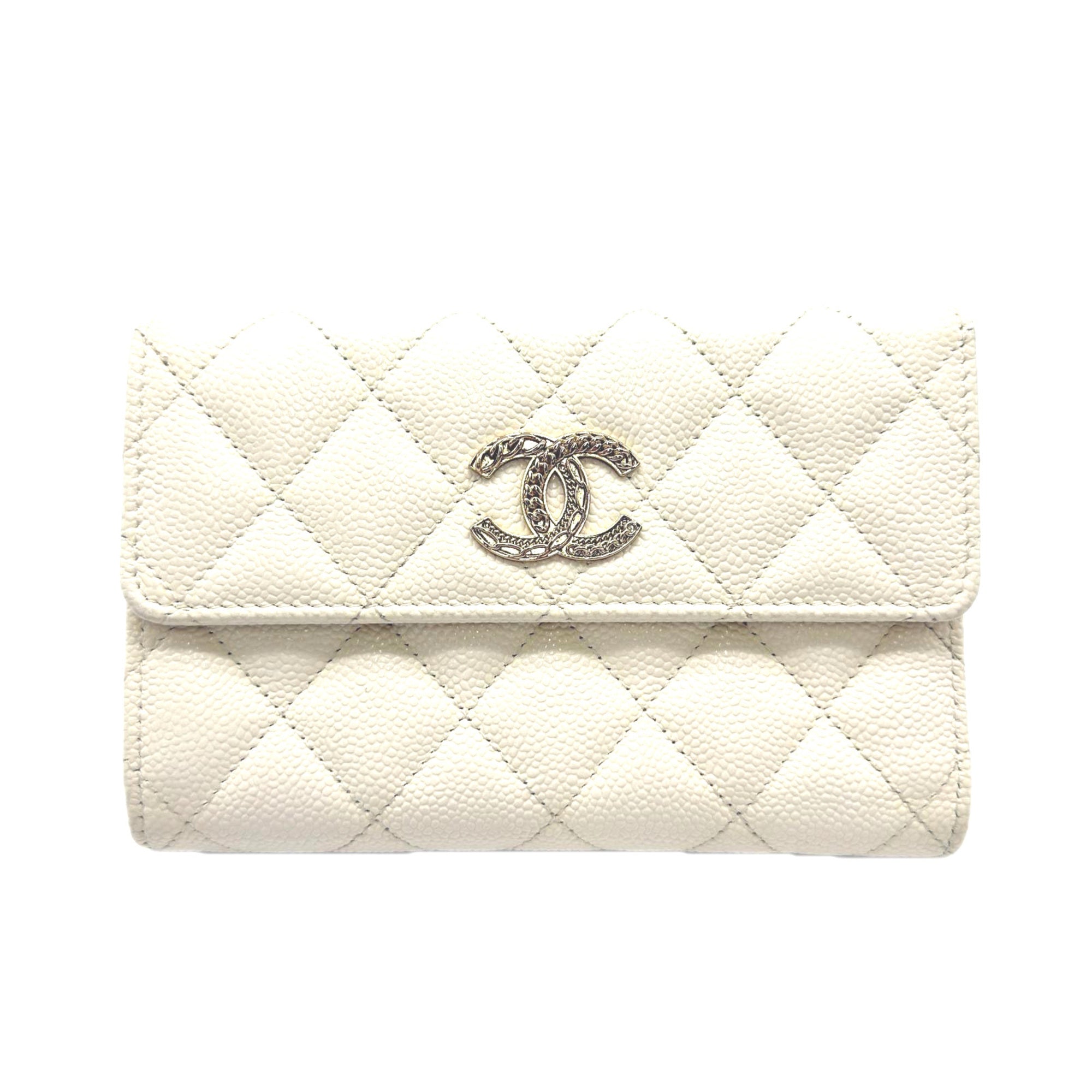 Chanel White Grained Calfskin Wallet (Tri-Fold) (Pre-Owned)