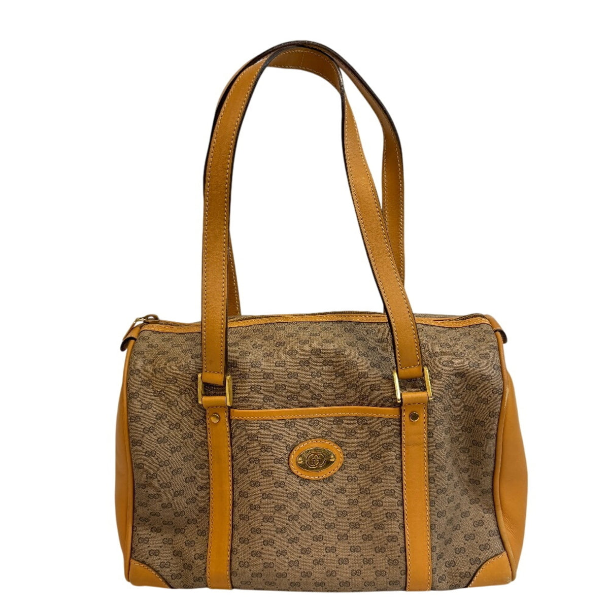 Gucci Brown Pvc Leather Boston Bag Handbag (Pre-Owned)