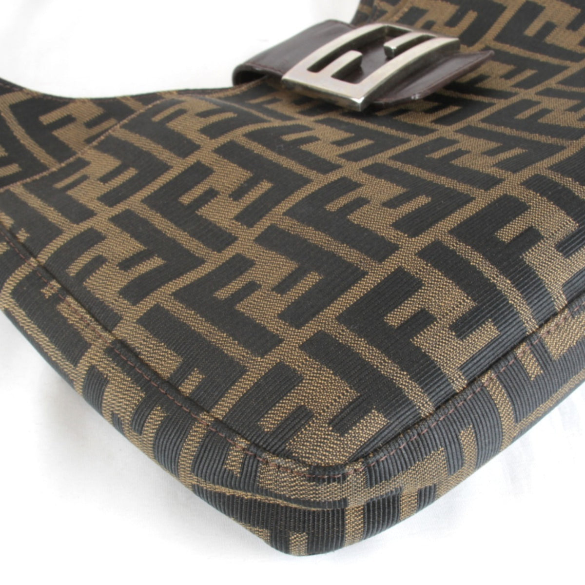 Fendi Zucca Khaki Canvas Shoulder Bag (Pre-Owned)