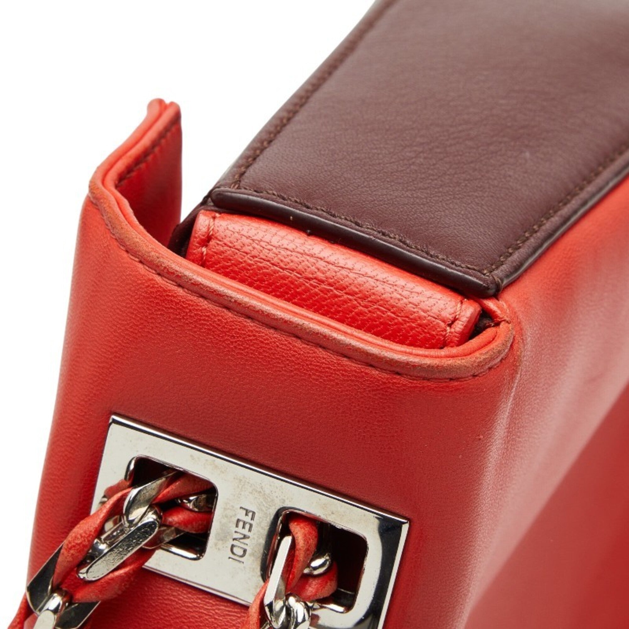 Fendi Bordeaux Red Color Leather Shoulder Bag (Pre-Owned)