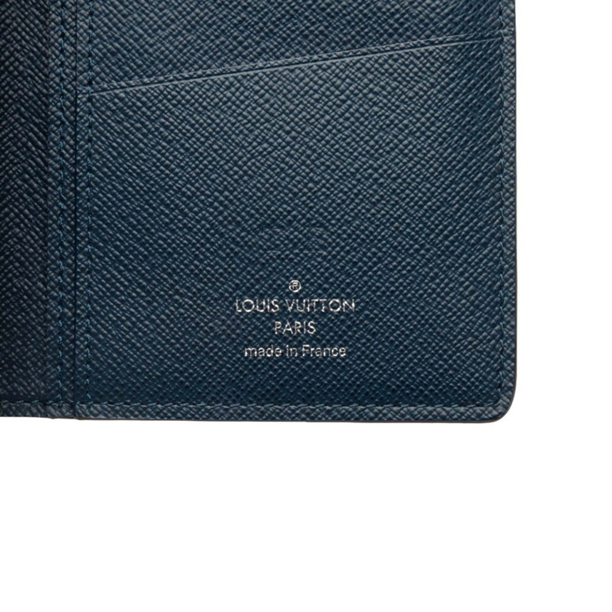 Louis Vuitton Taiga Navy Navy Blue Taiga Leather Long Wallet (Bi-Fold) (Pre-Owned)