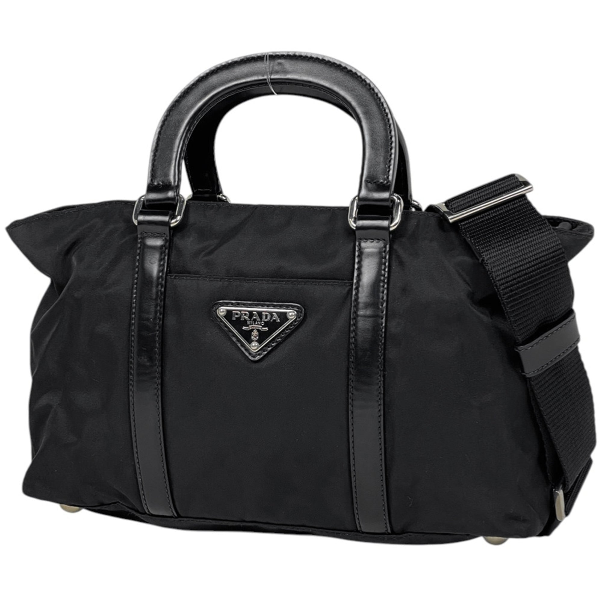 Prada Black Nylon Leather Handbag Shoulder Bag (Pre-Owned)
