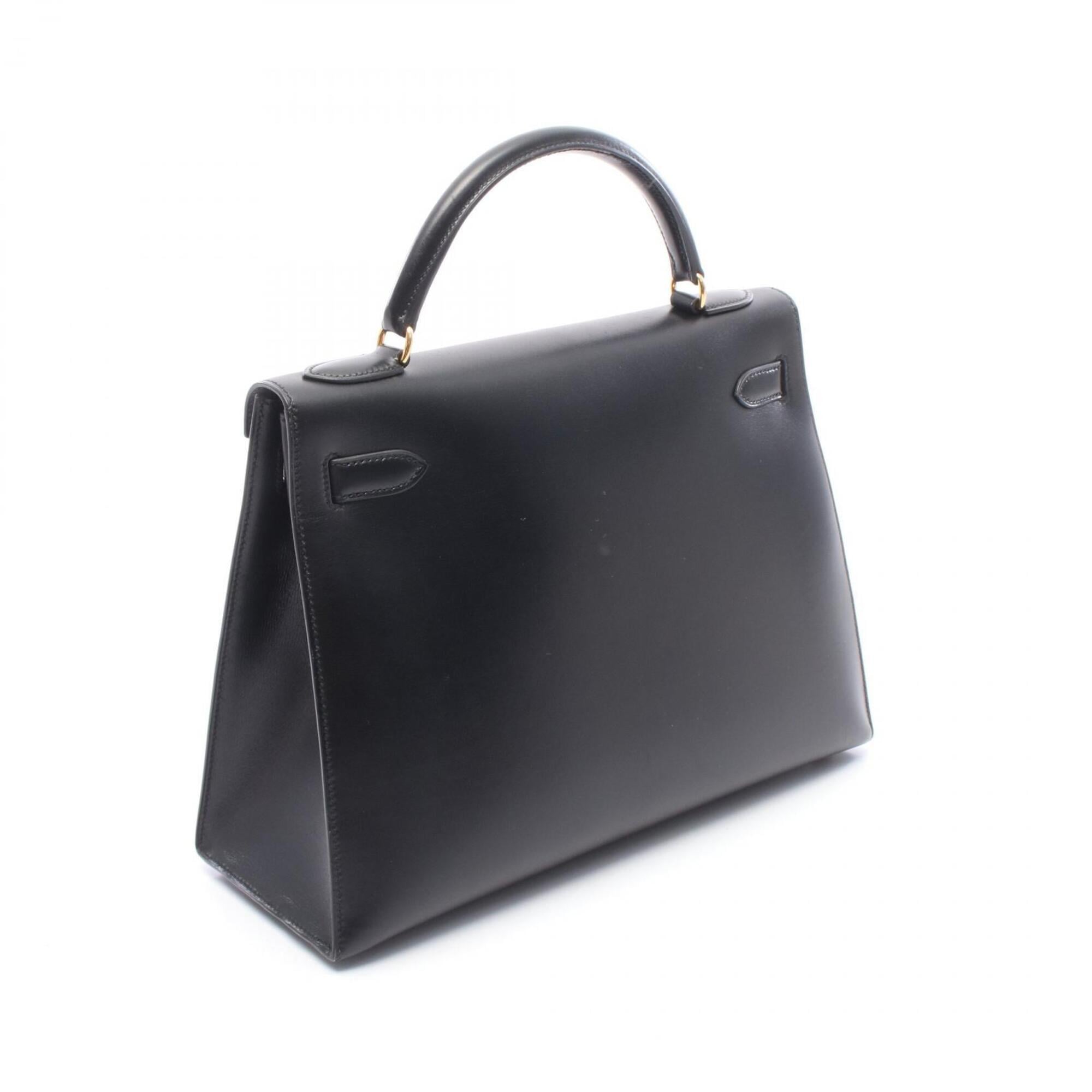 Hermes Black Box Calf Leather Leather Handbag (Pre-Owned)