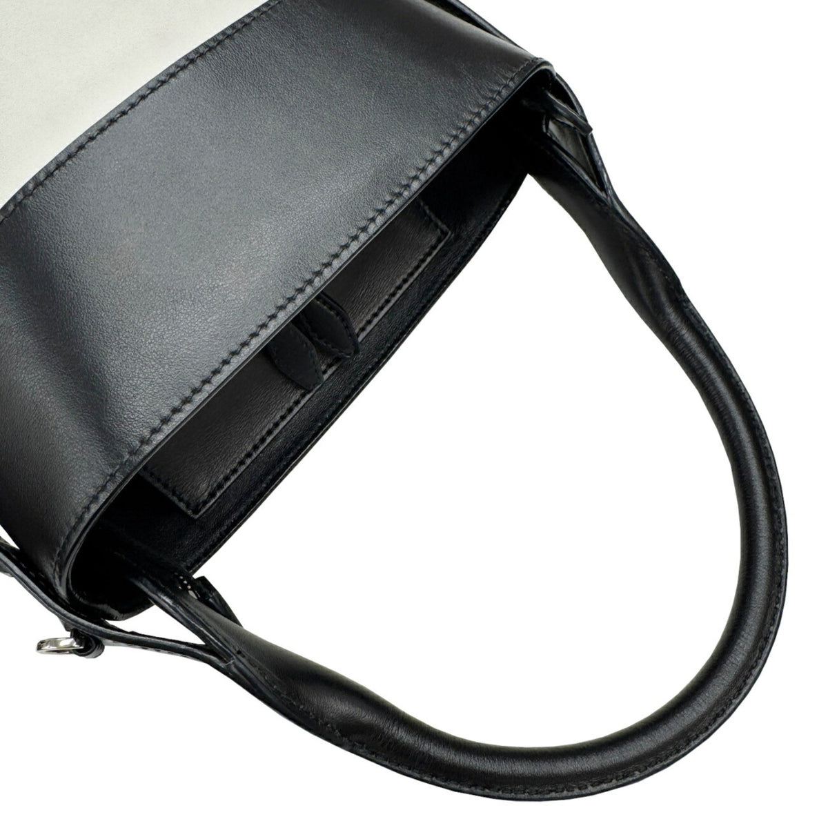Prada Black White Leather Handbag Shoulder Bag (Pre-Owned)