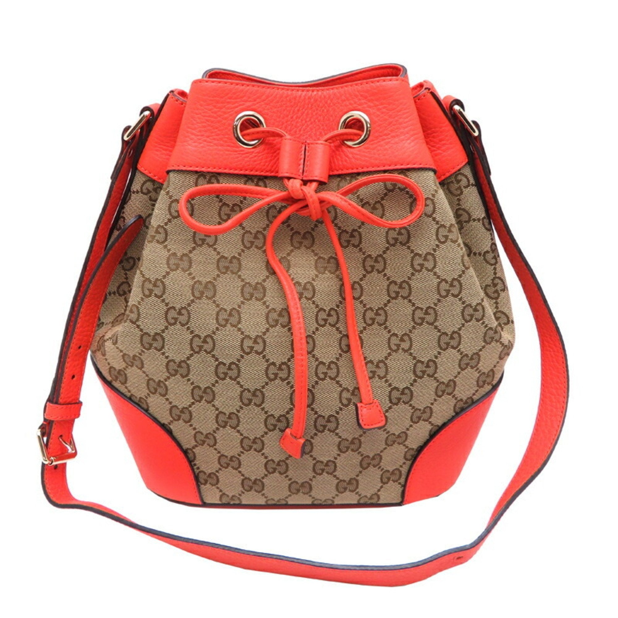 Gucci Beige Orange Gg Canvas Leather Shoulder Bag (Pre-Owned)