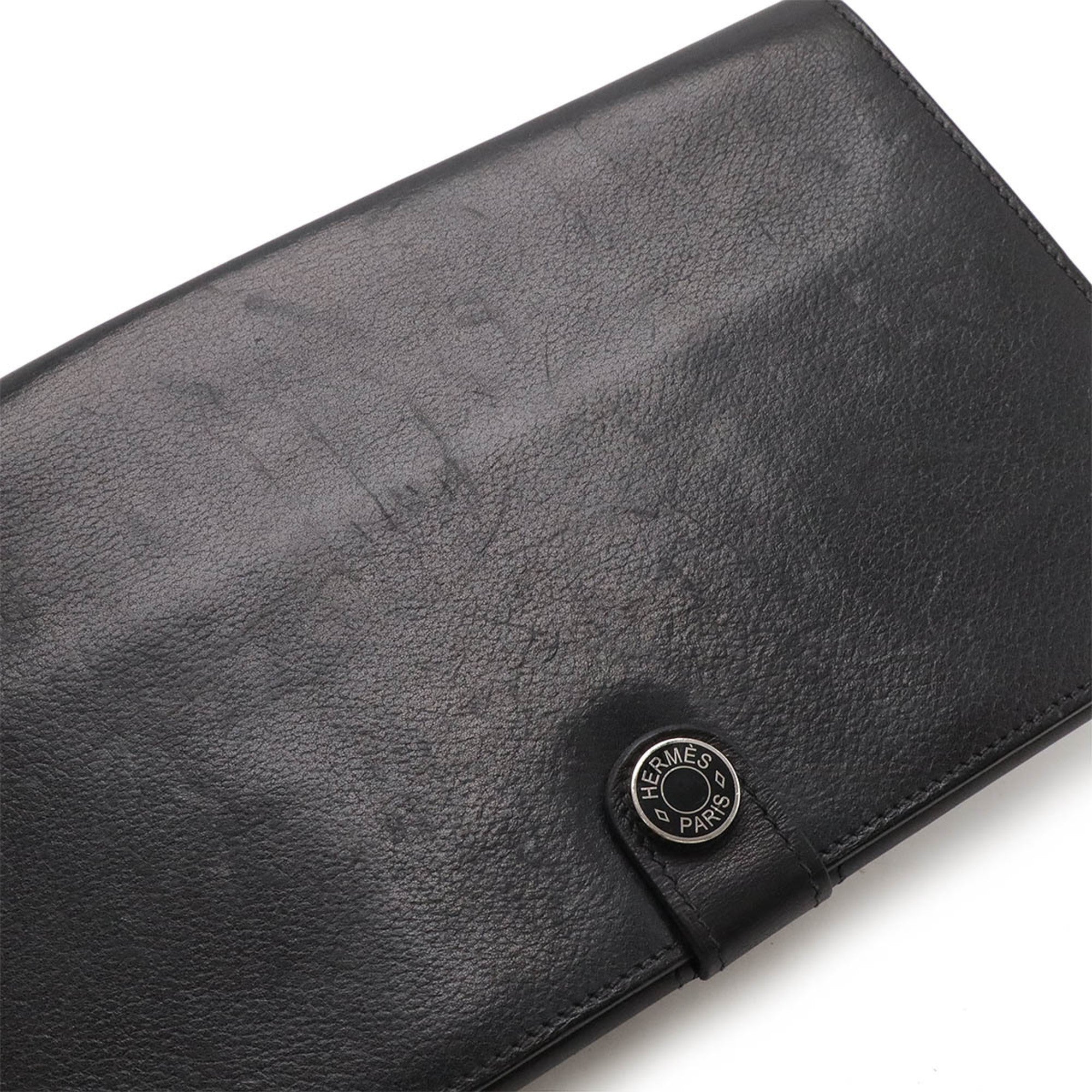 Hermes Black Evergrain Leather Long Wallet (Bi-Fold) (Pre-Owned)