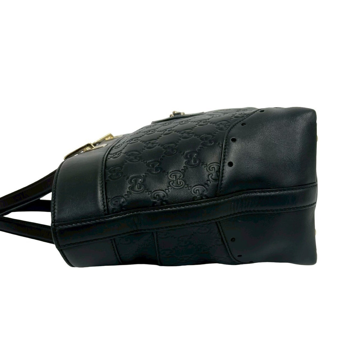 Gucci Black Leather Boston Bag Handbag Tote Bag (Pre-Owned)