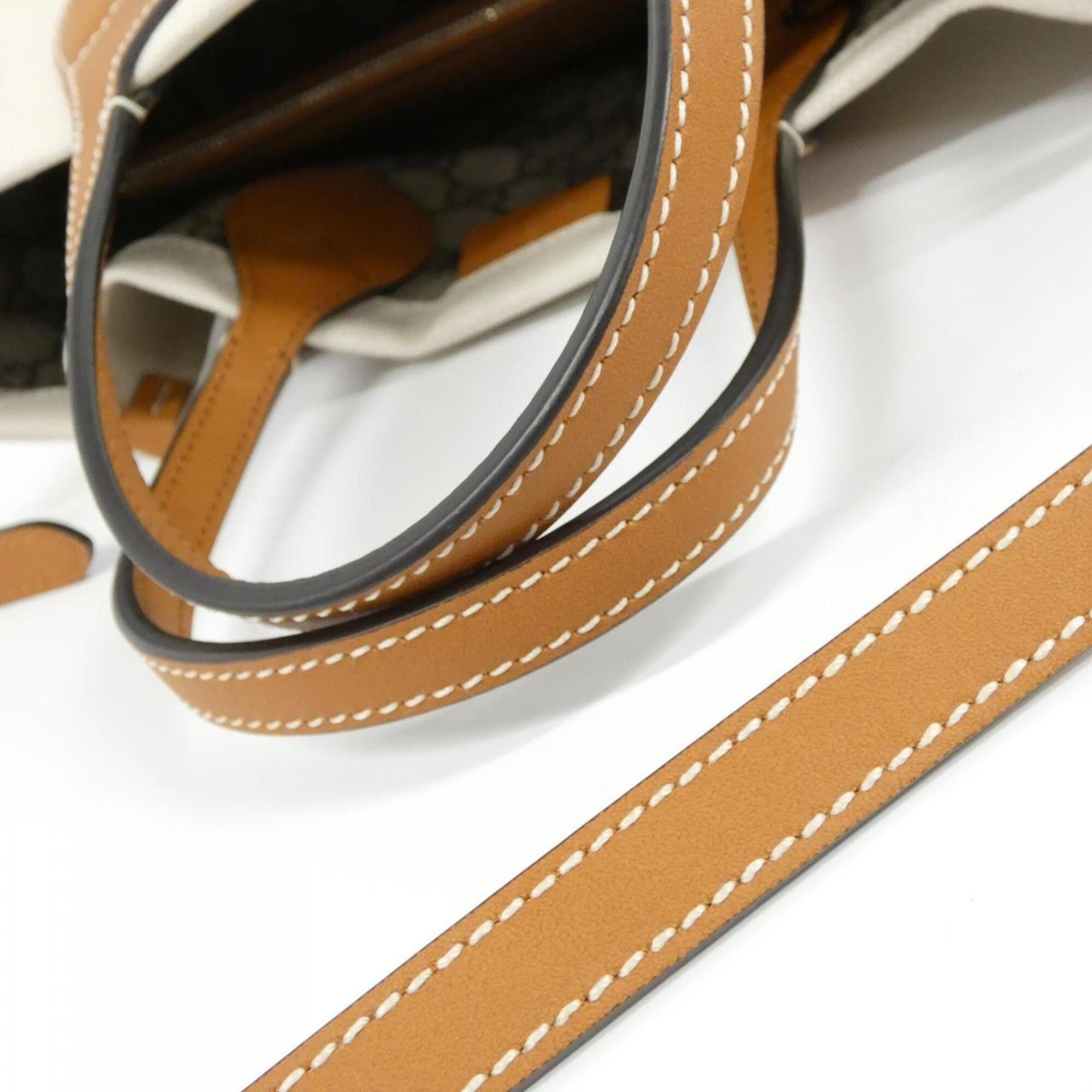 Gucci Beige Light Brown Cotton Leather Handbag Pouch (Pre-Owned)