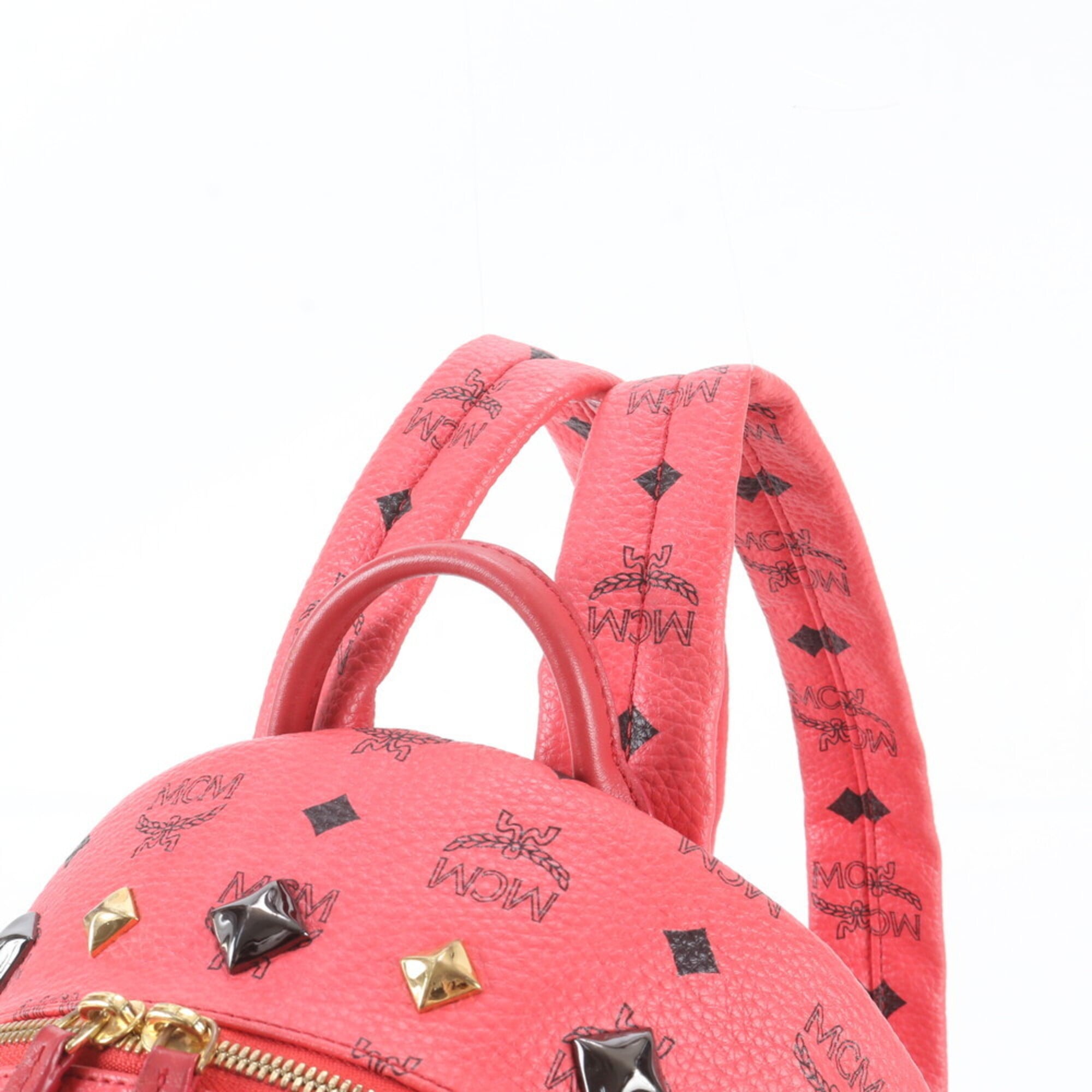 Mcm Pink Leather Coated Canvas Backpack Shoulder Bag (Pre-Owned)
