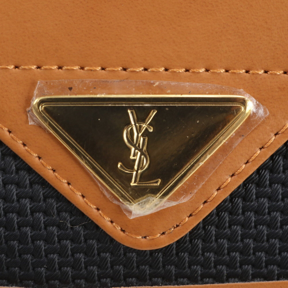 Yves Saint Laurent Black Brown Leather Canvas Crossbody Bag Shoulder Bag (Pre-Owned)