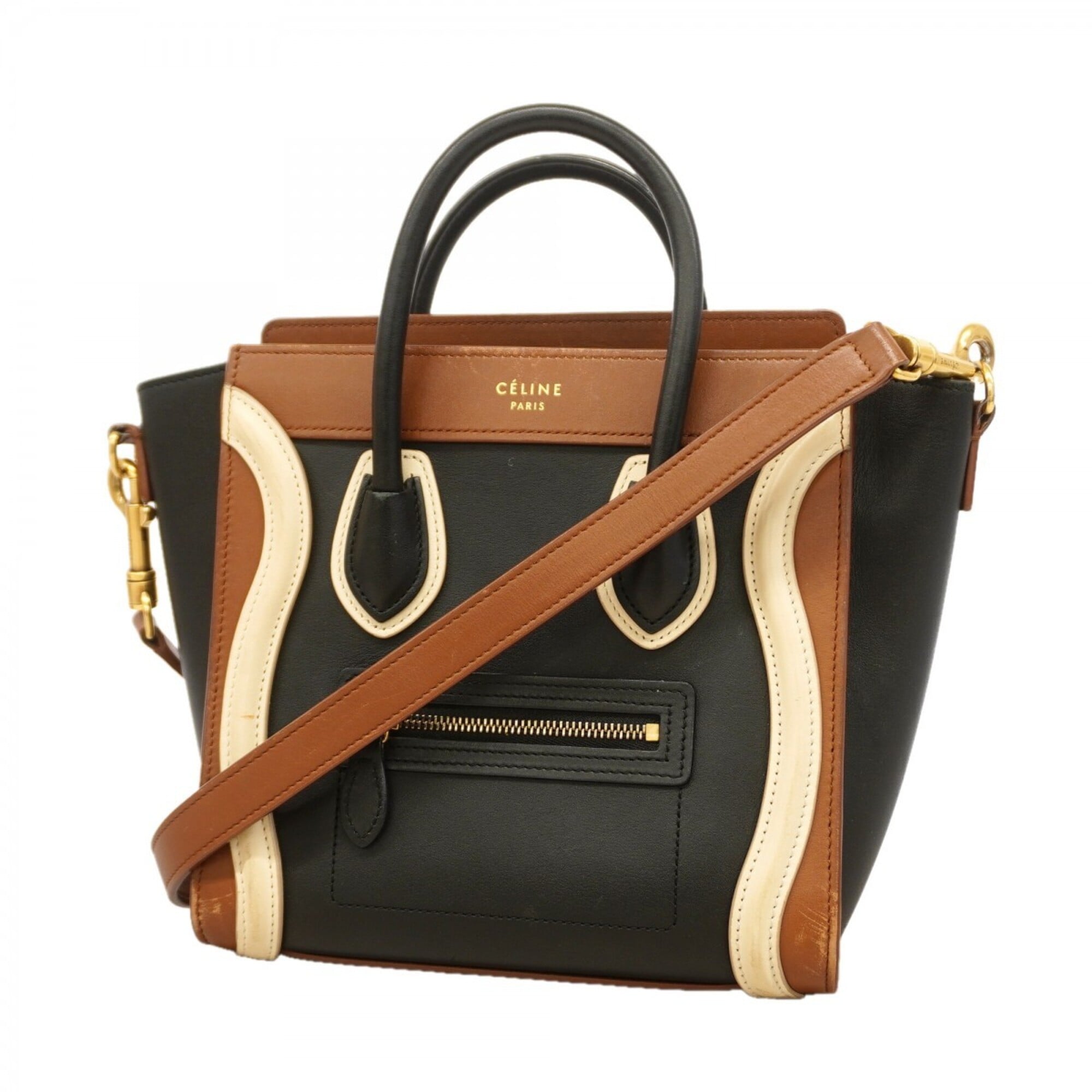Celine Black Brown Leather Handbag (Pre-Owned)