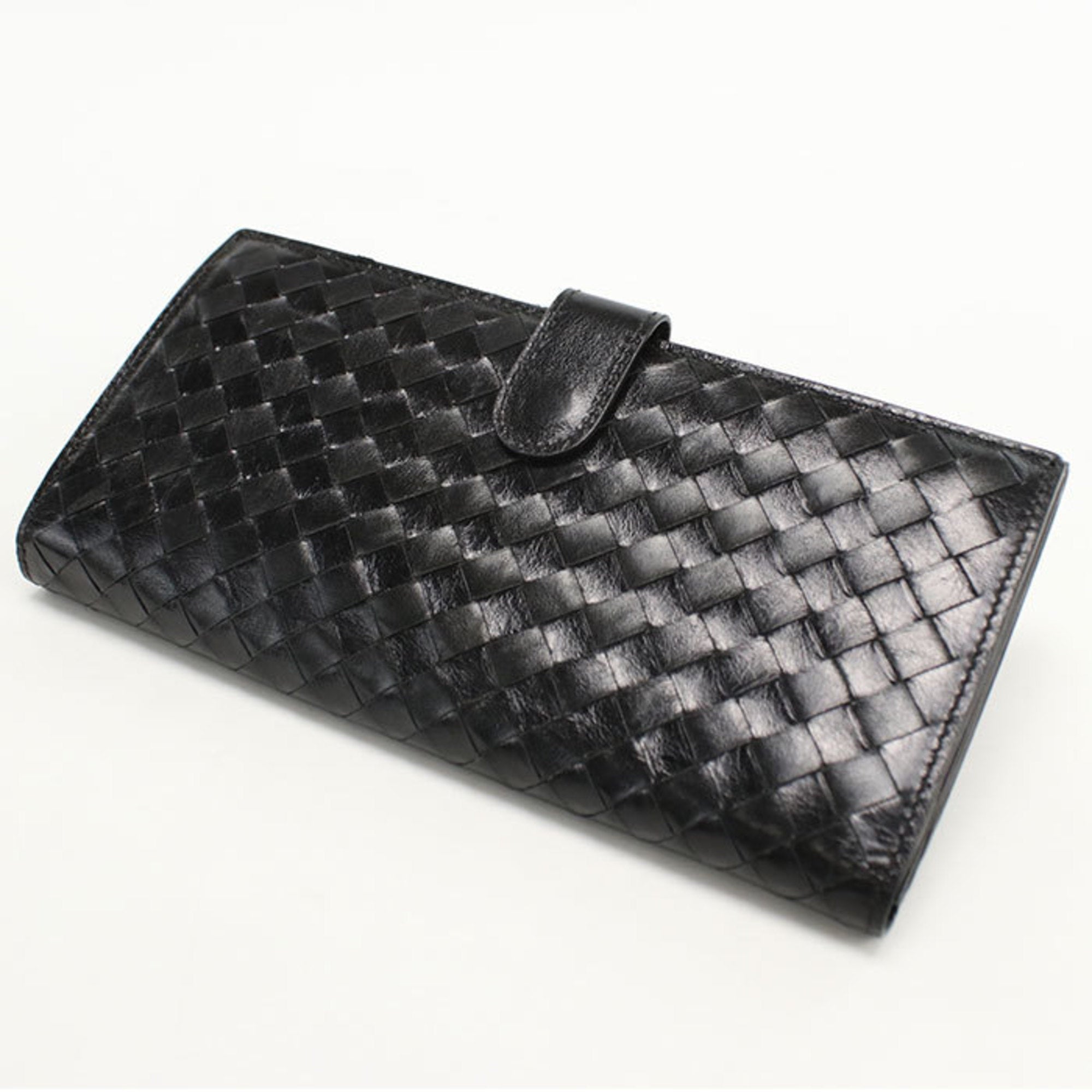 Bottega Veneta Intrecciato Black Leather Long Wallet (Bi-Fold) (Pre-Owned)