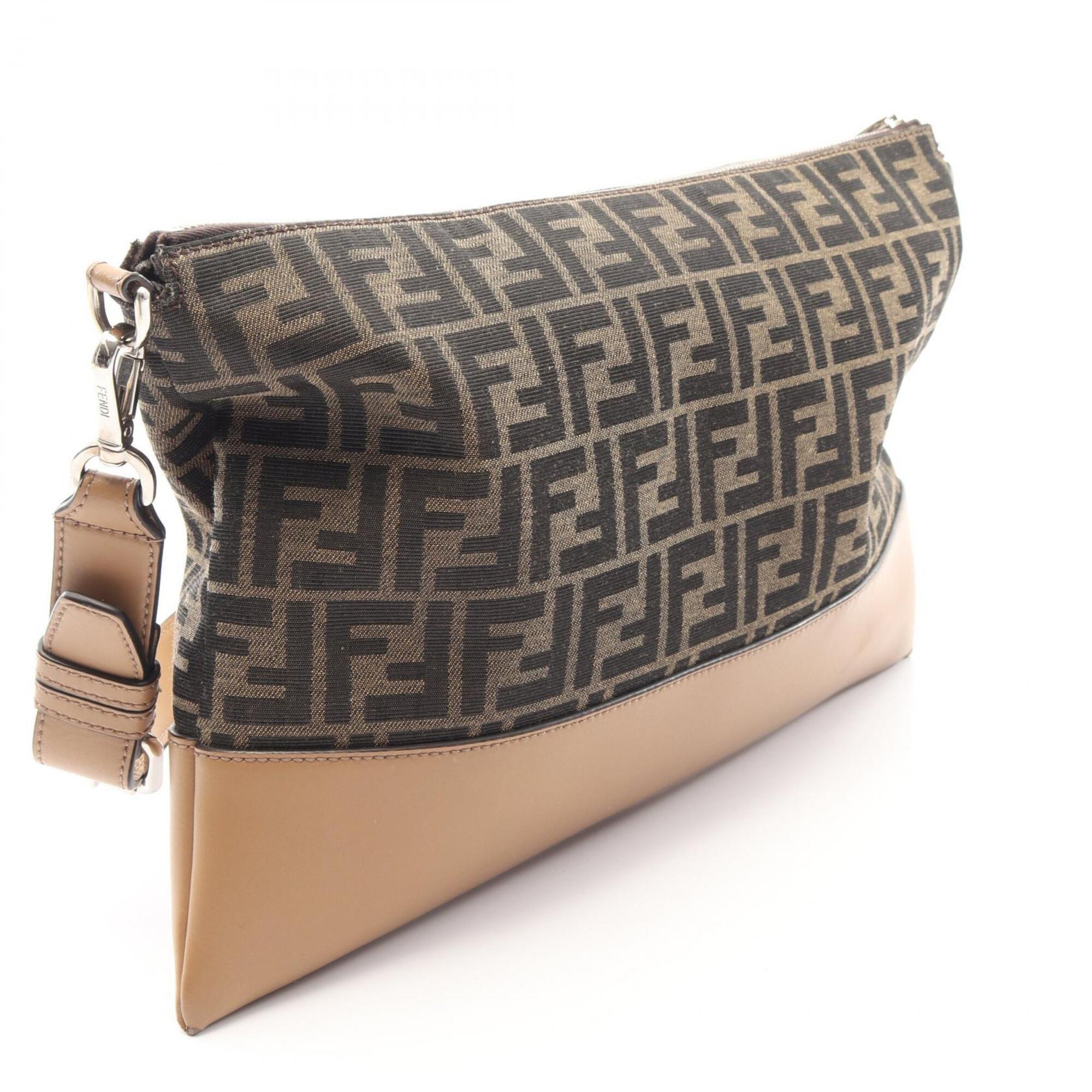 Fendi Beige Brown Leather Canvas Handbag Shoulder Bag (Pre-Owned)