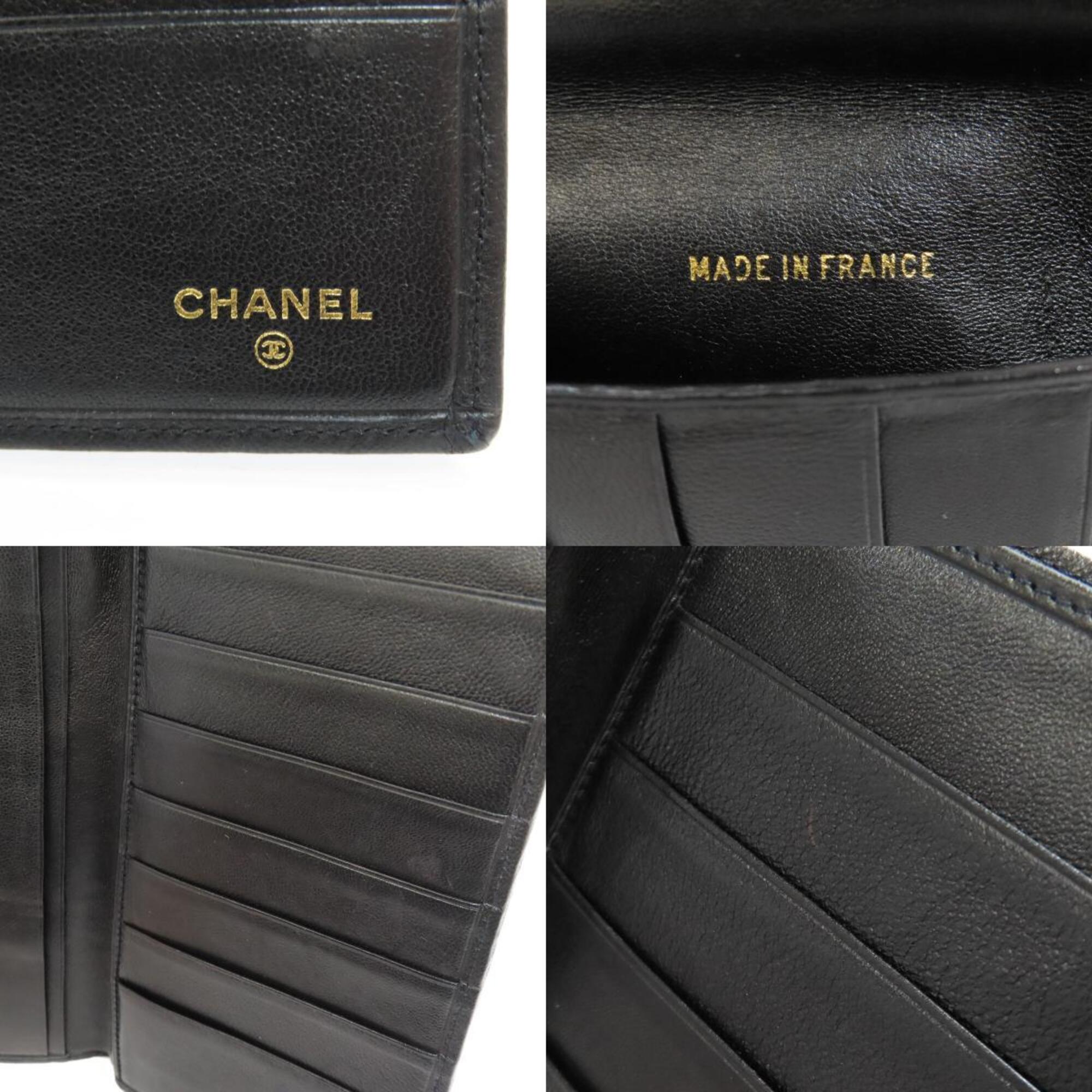 Chanel Black Leather Long Wallet (Bi-Fold) (Pre-Owned)